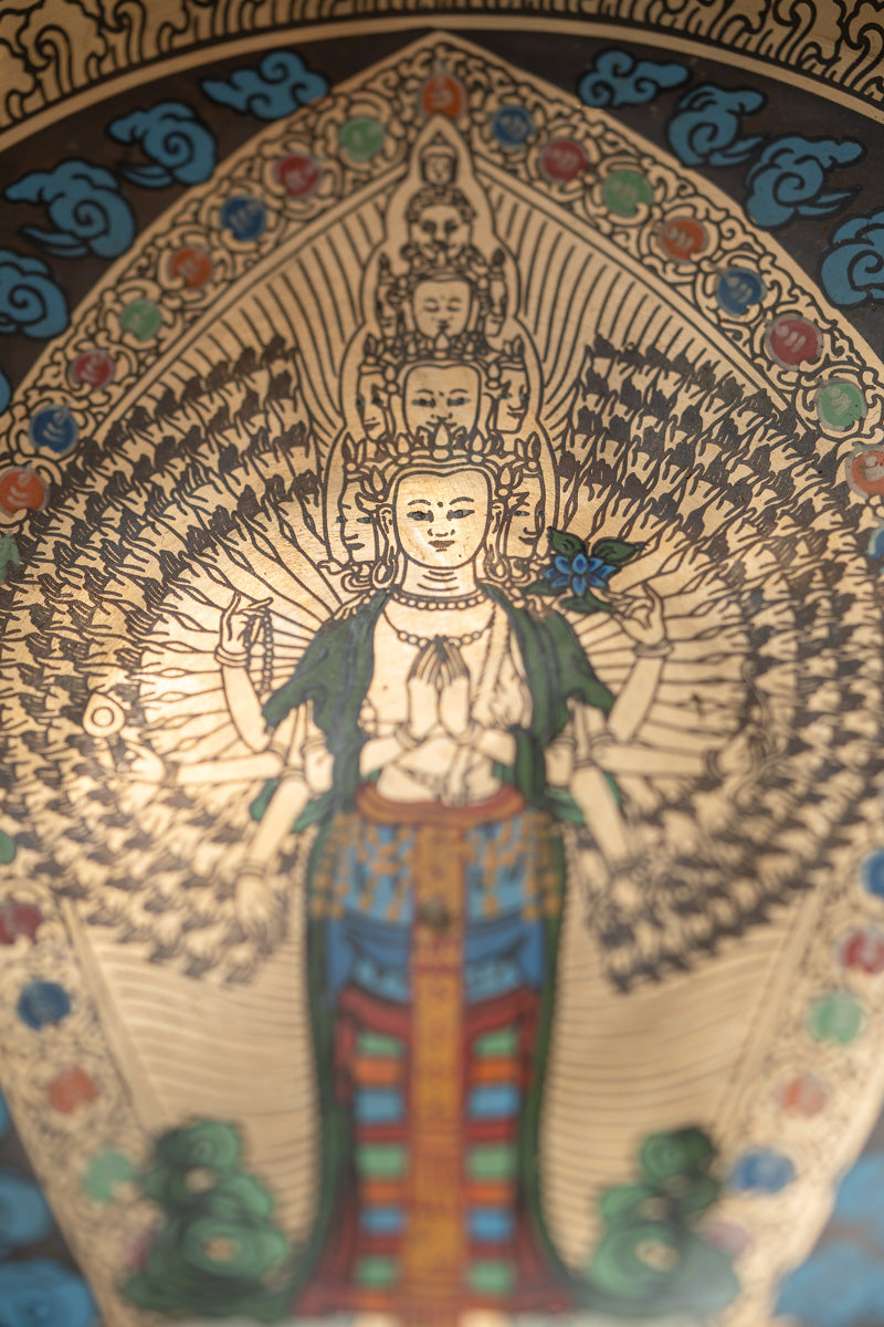 Avalokiteshvara Hand-Etched Singing Bowl for meditation.