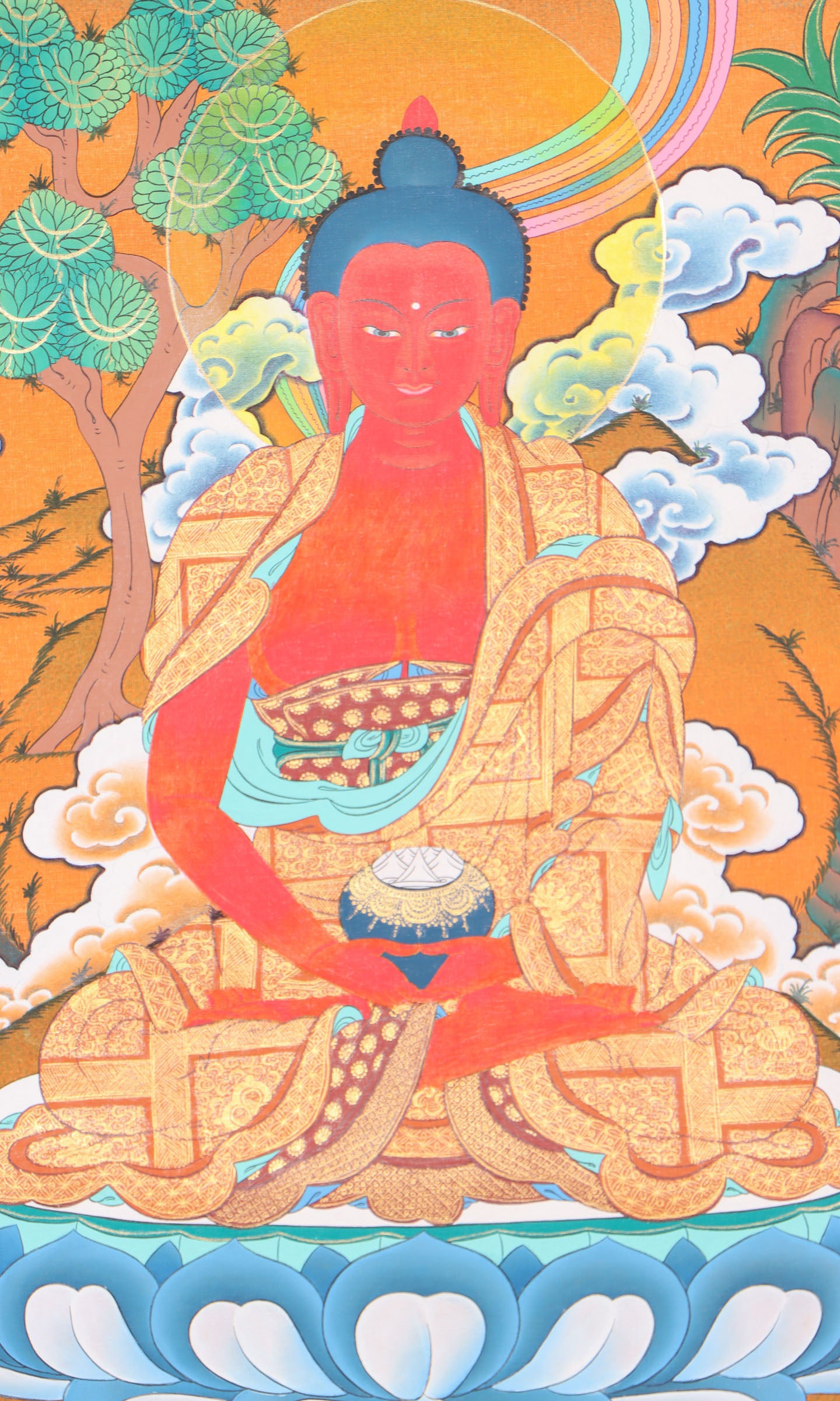 Amitabha Buddha Thangka for wall decor and meditation .