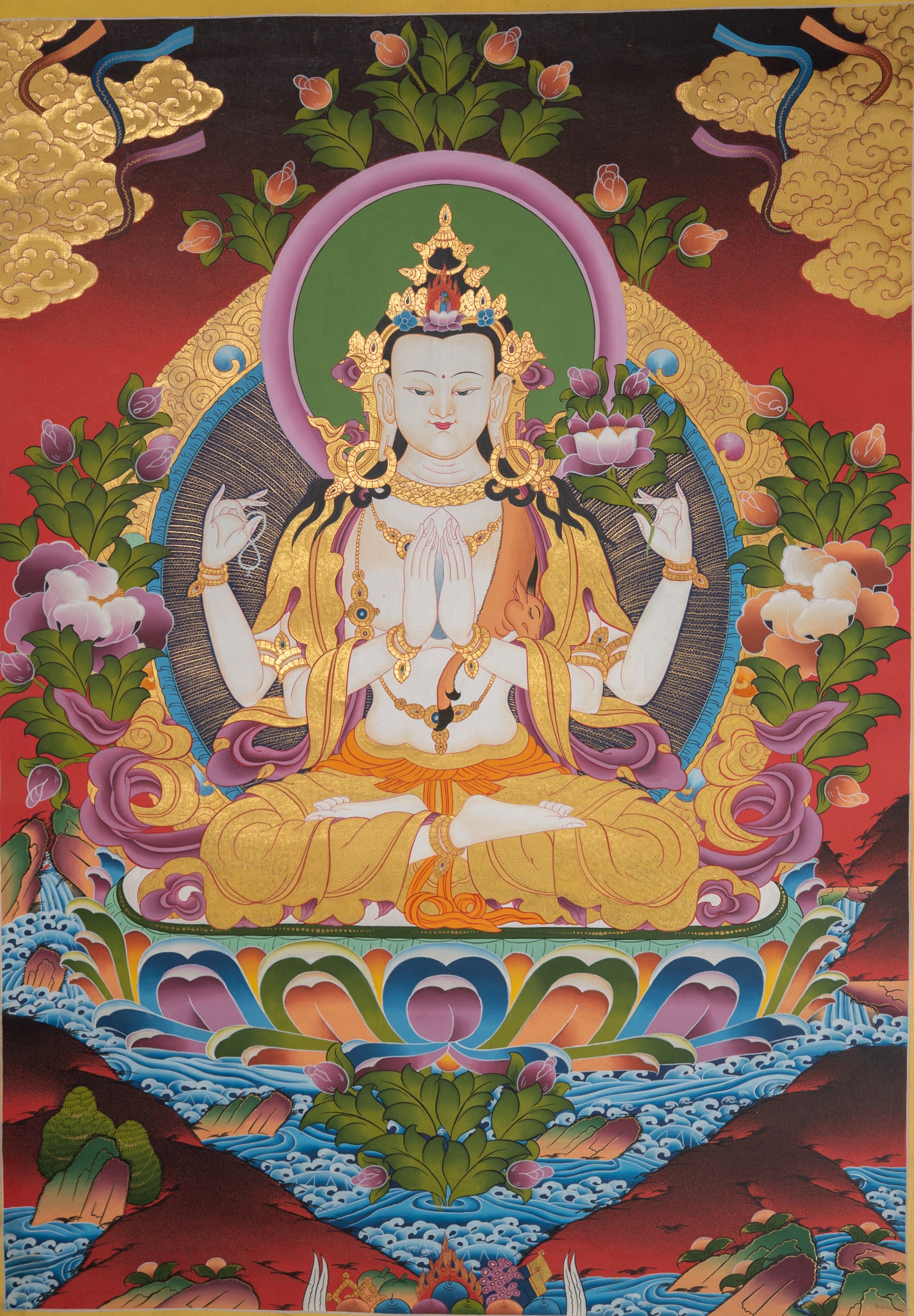 Chenrezig Meditation Thangka - Sacred Art