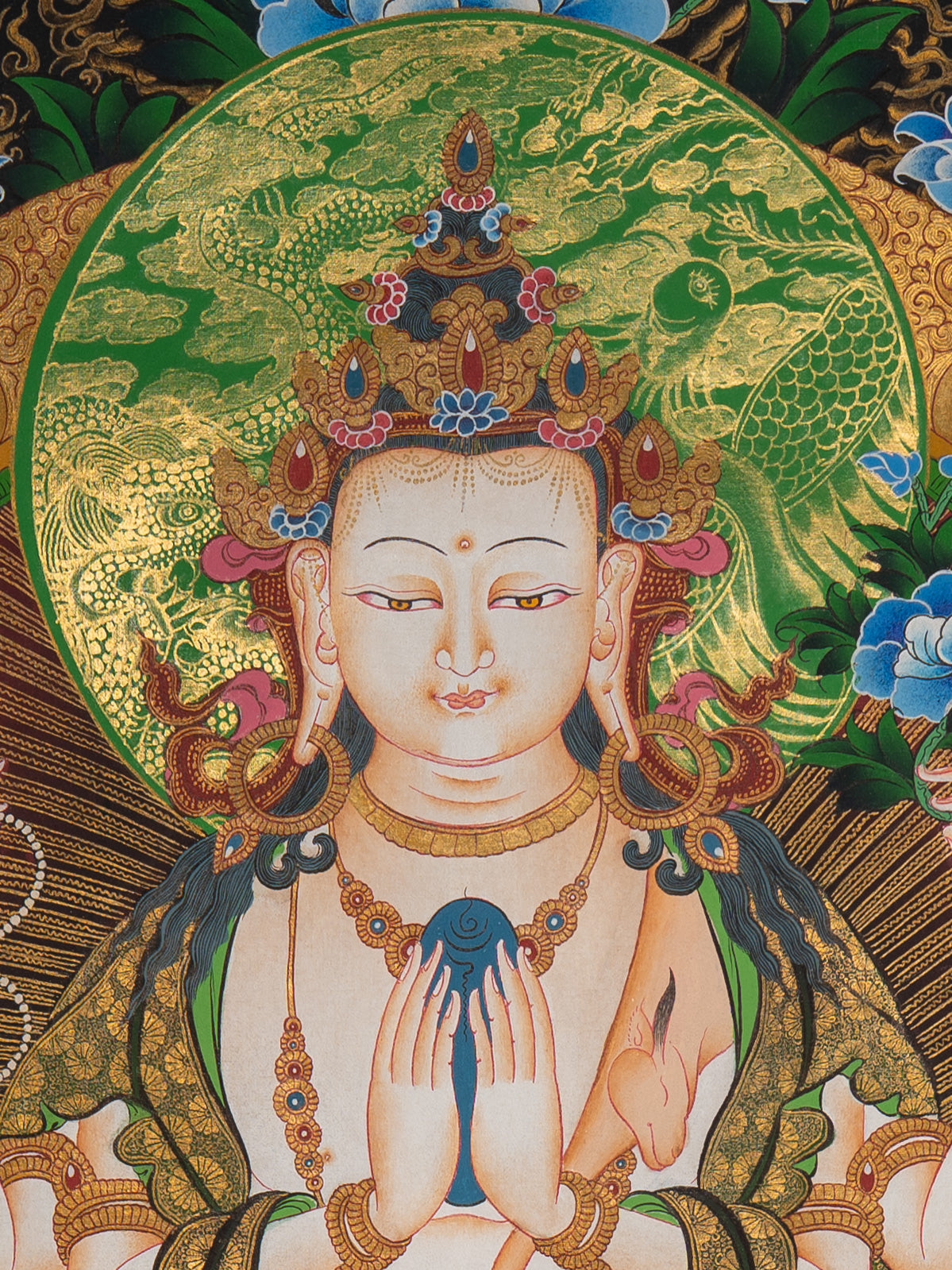 Hand-Painted Chenrezig Thangka - Tibetan Painting