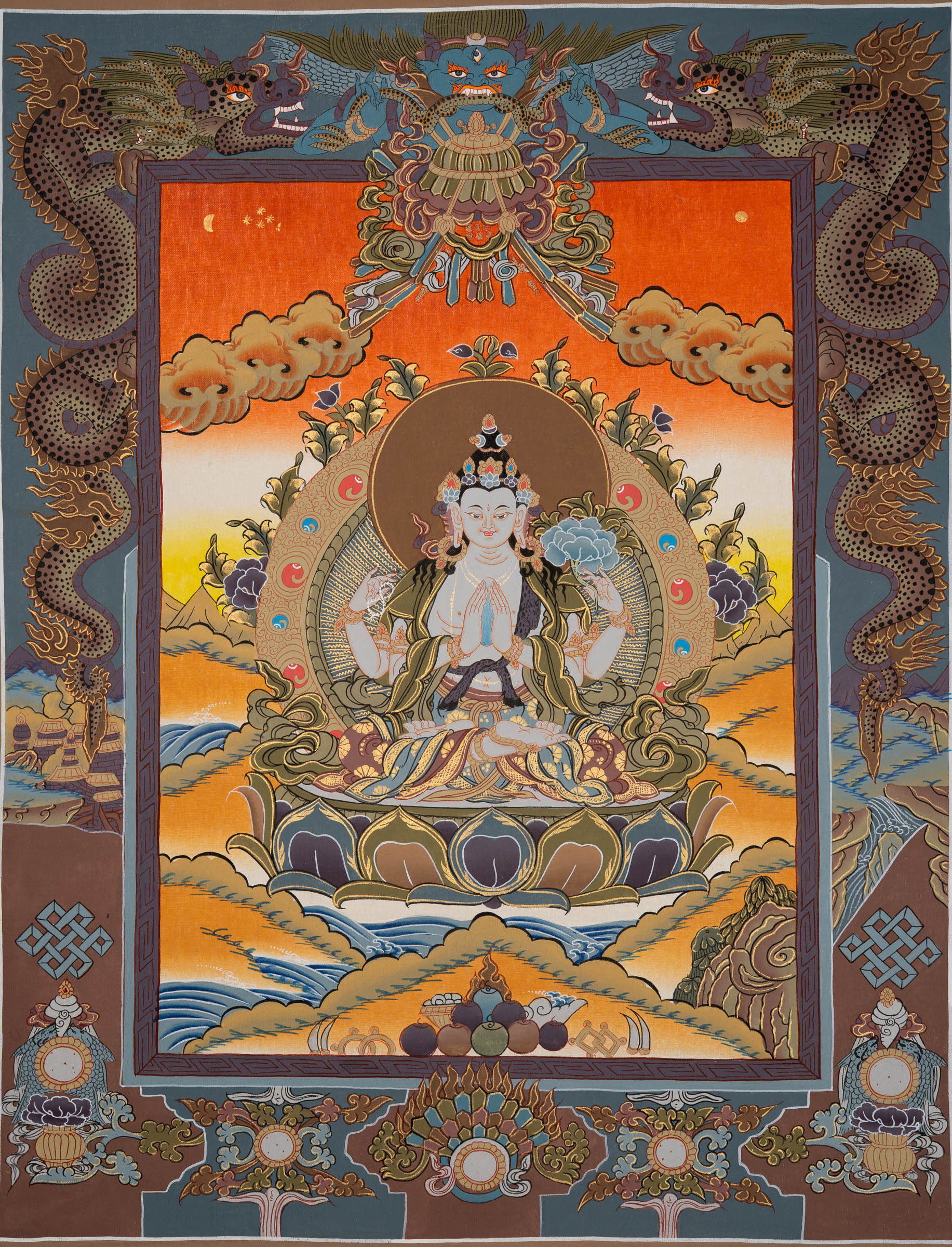 Chenrezig Thangka Painting - Tibetan Art