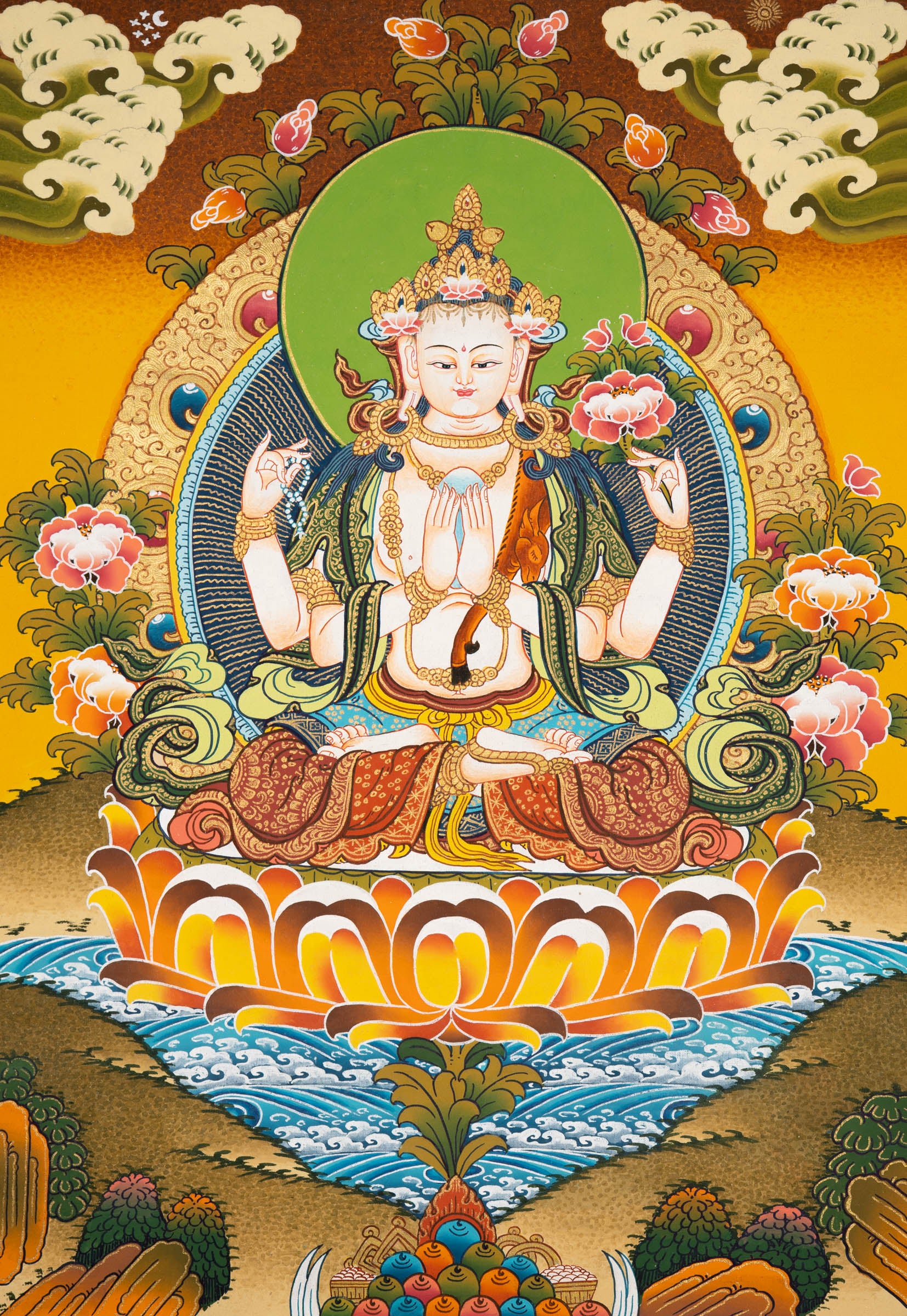 Tibetan Handpainted Chenrezig Thangka