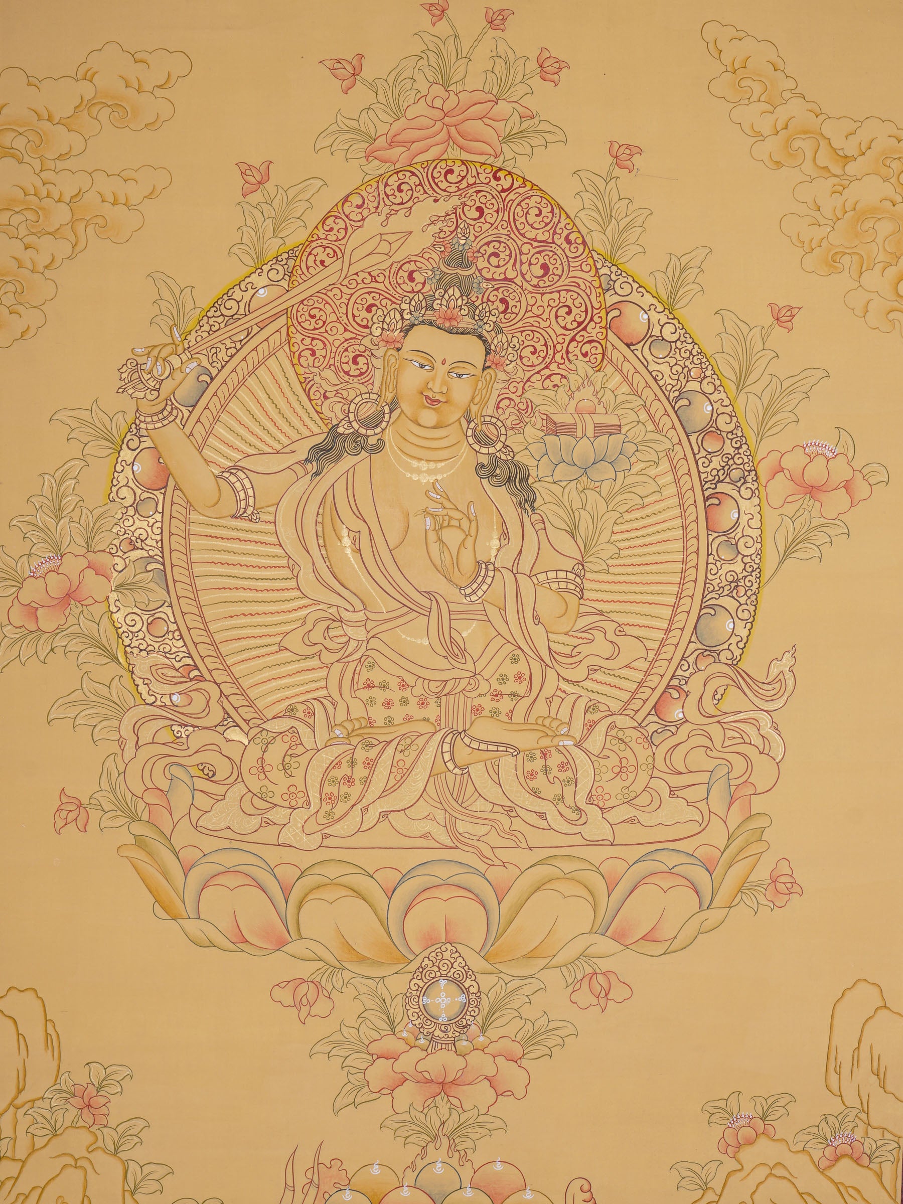 Genuine Hand Painting - Prajnaparmita, Manjushri thangka - Lucky Thanka