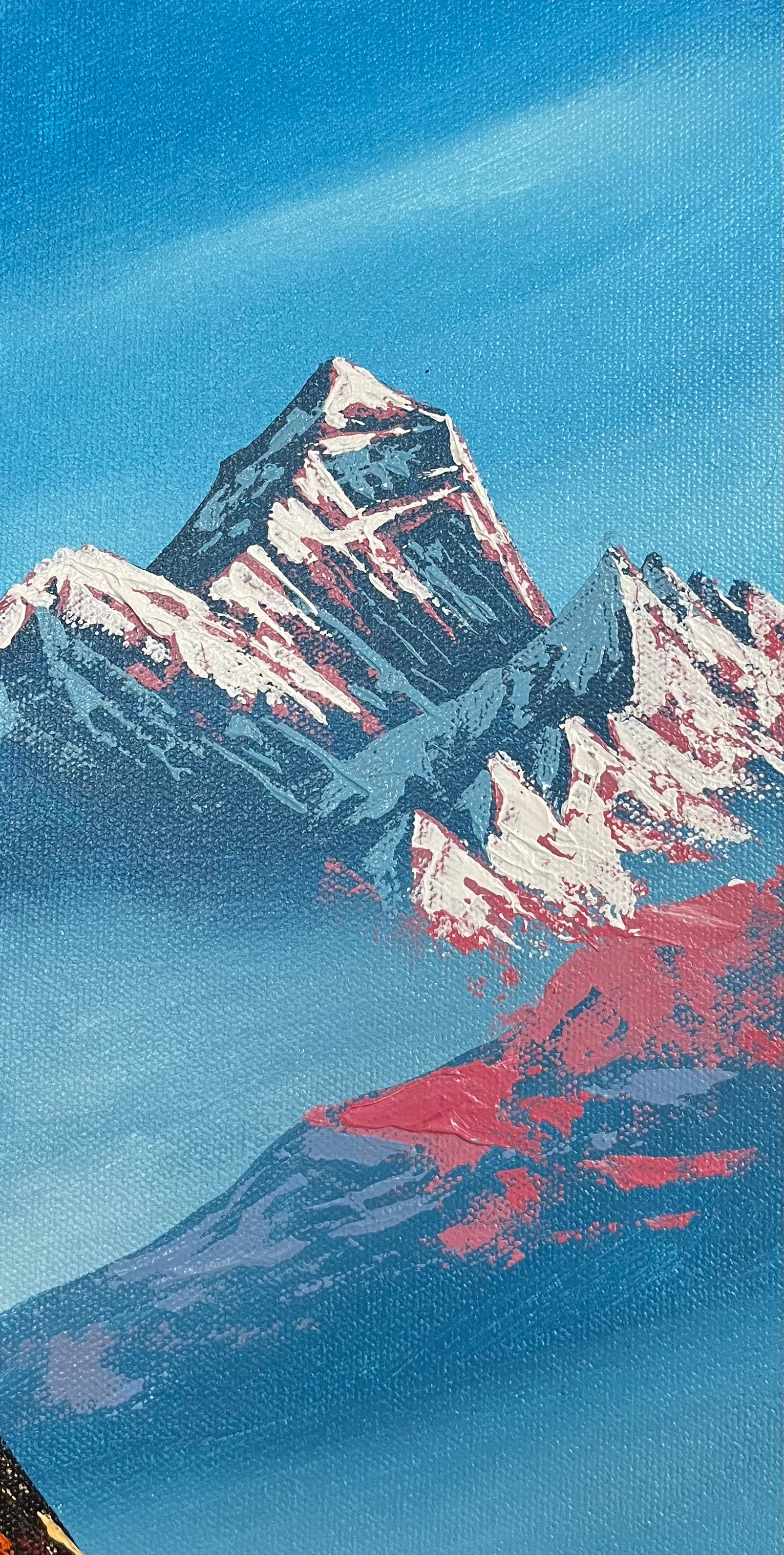 Hand-Painted Oil Painting of Mt Everest with Trekkers