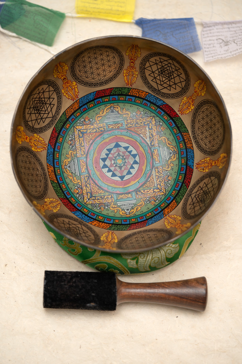 Shri Yantra Singing Bowl - Handcrafted Tibetan Bowl