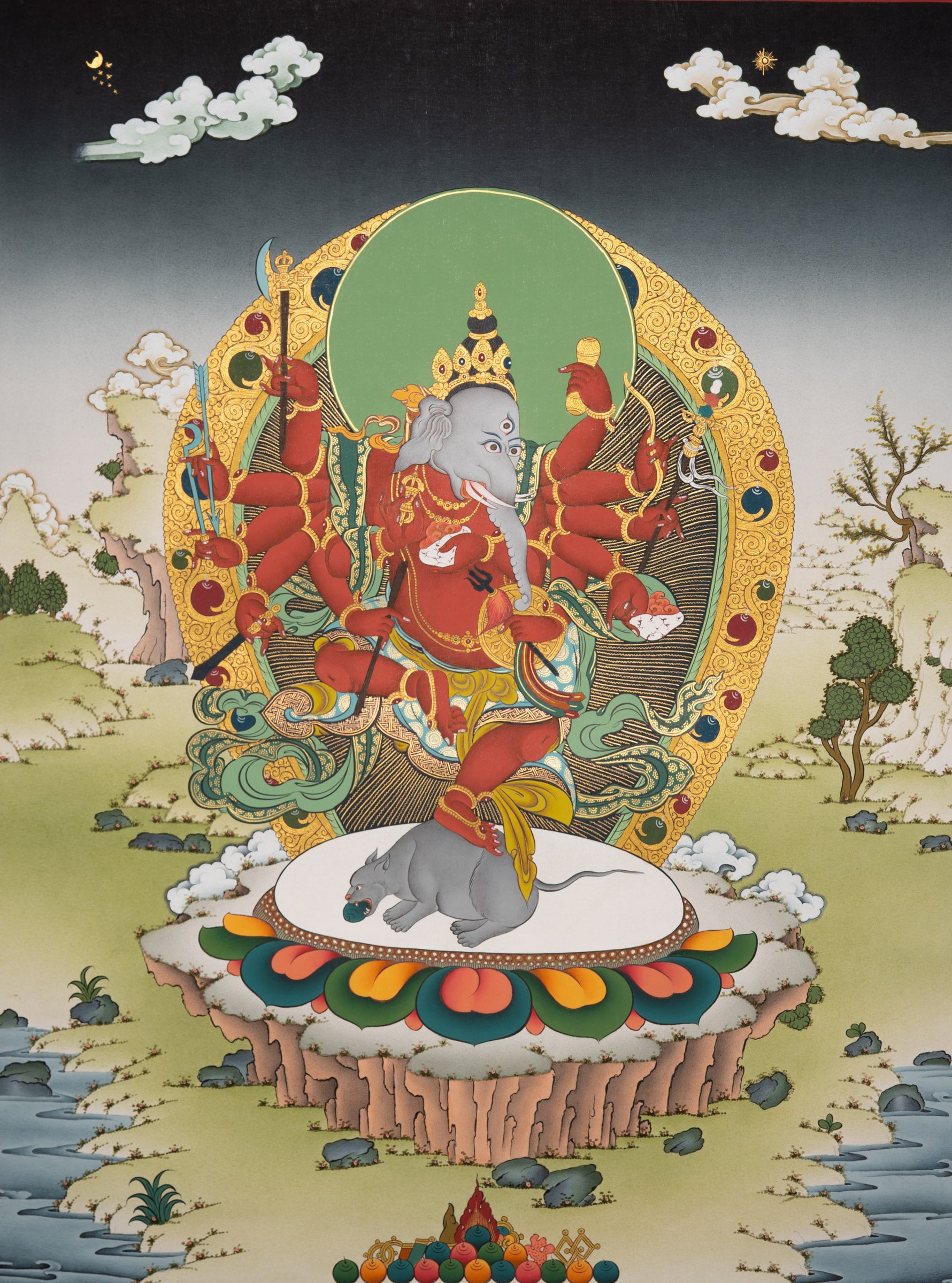 Lord Ganesh Thangka - Sacred Handpainted Art