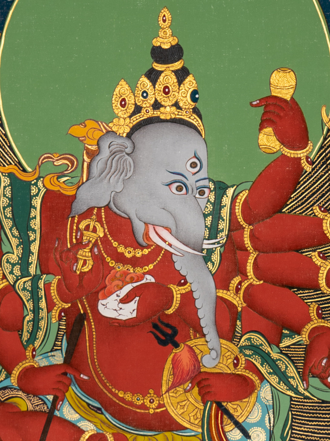 Lord Ganesh Thangka - Sacred Handpainted Art