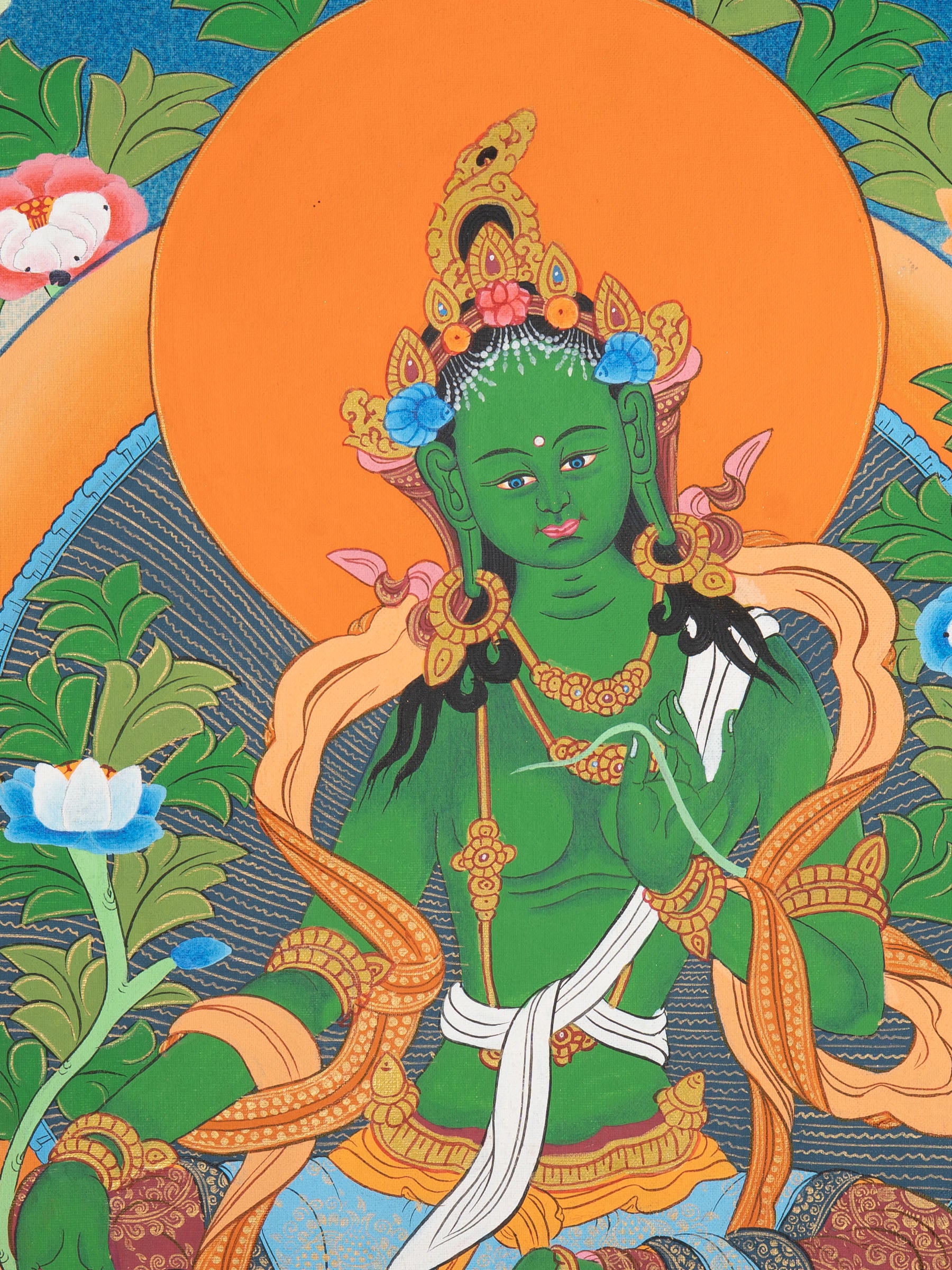 Tibetan Green Tara Thangka - Sacred Painting