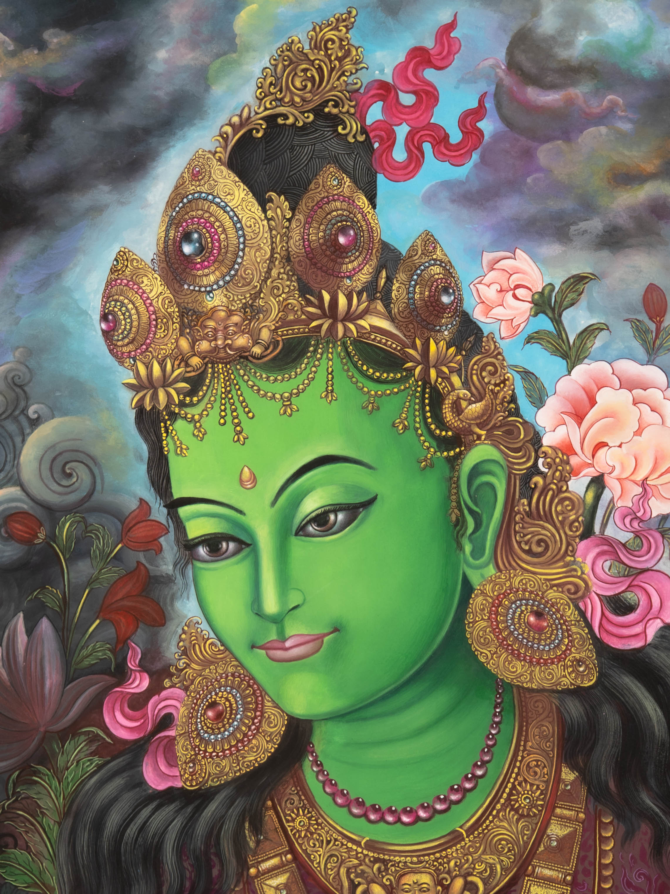 Green Tara Thangka - Exclusive handpainted Art