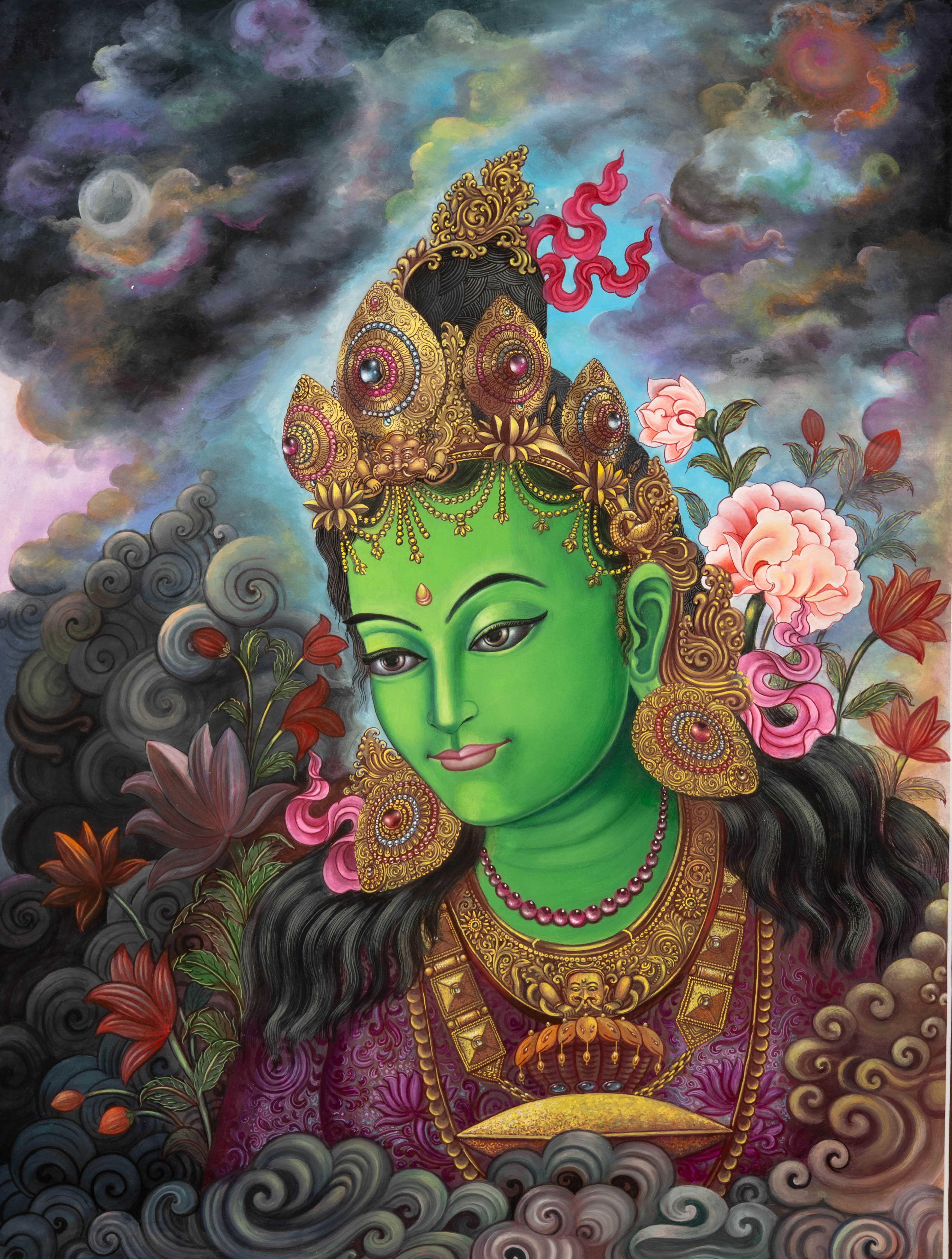 Green Tara Thangka - Exclusive handpainted Art