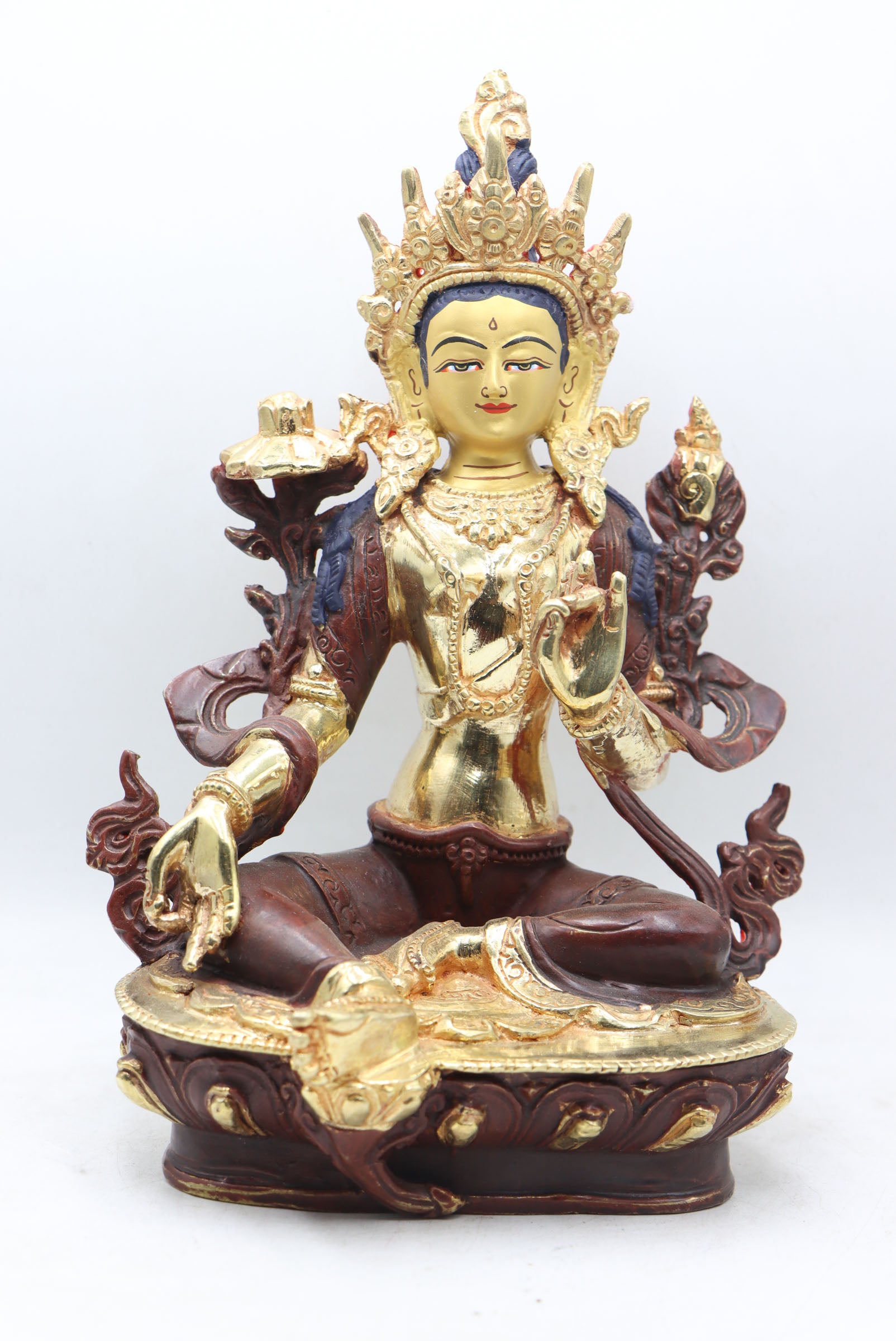 Green Tara Statue is associated with qualities such as compassion, healing, protection, and the swift removal of obstacles.