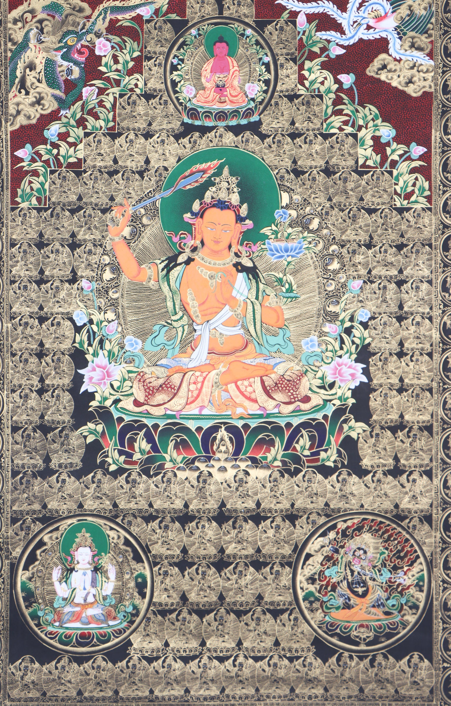 108 Manjushri Thangka for prayer and meditation.