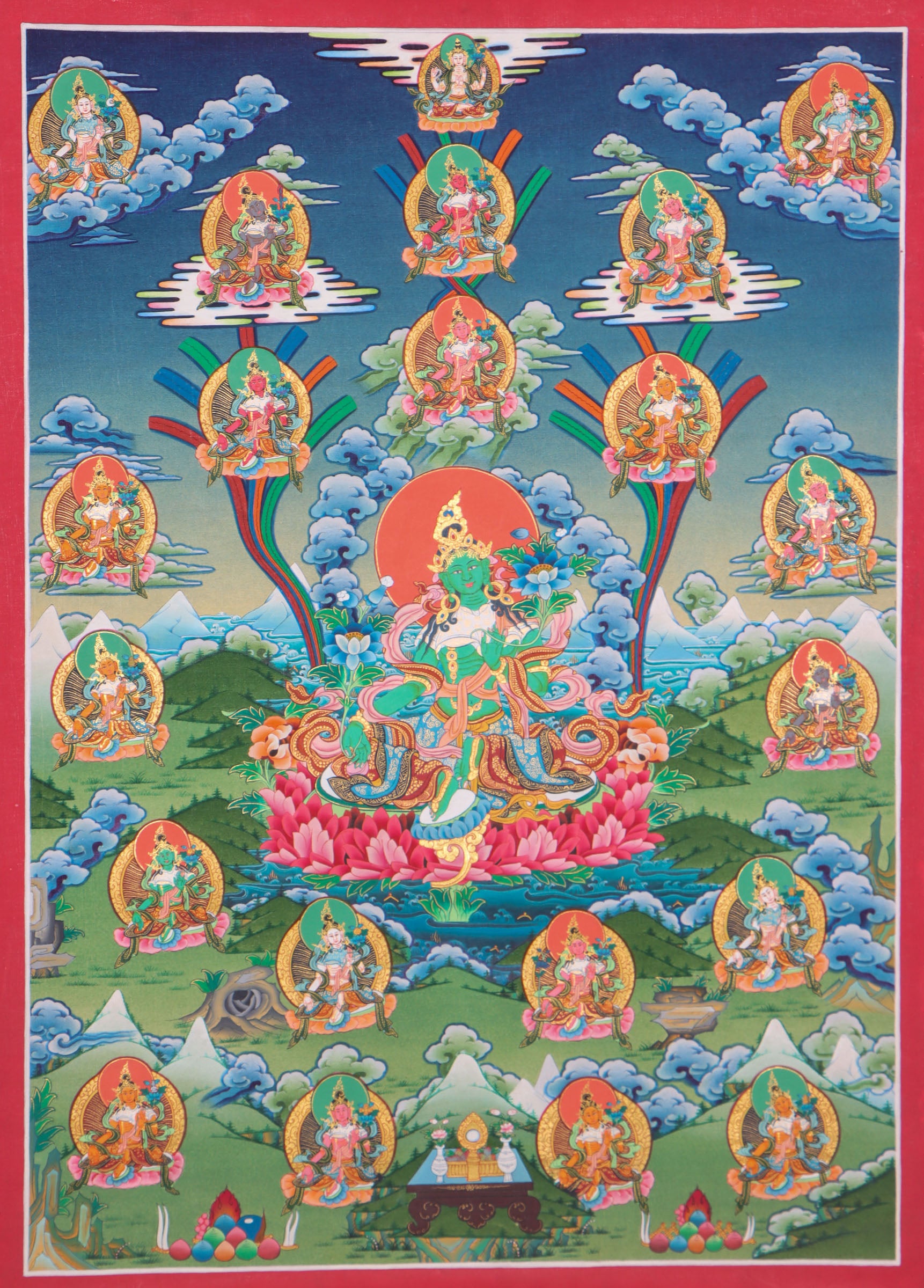 21 Tara thangka painting for protection, healing, and the removal of obstacles.