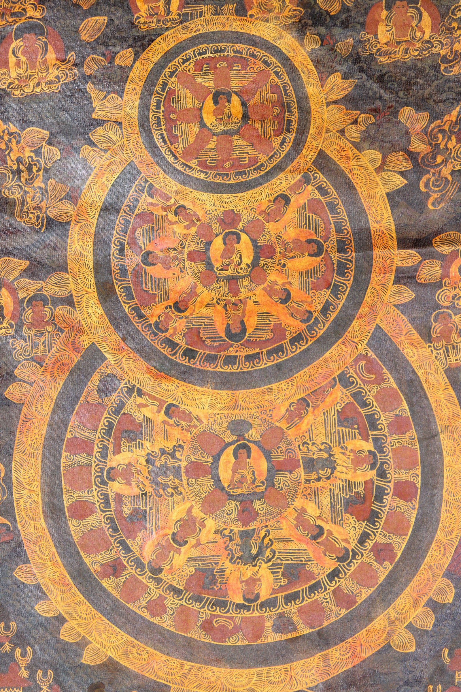 Buddha Mandala Brocade Thangka Painting for wall decor.