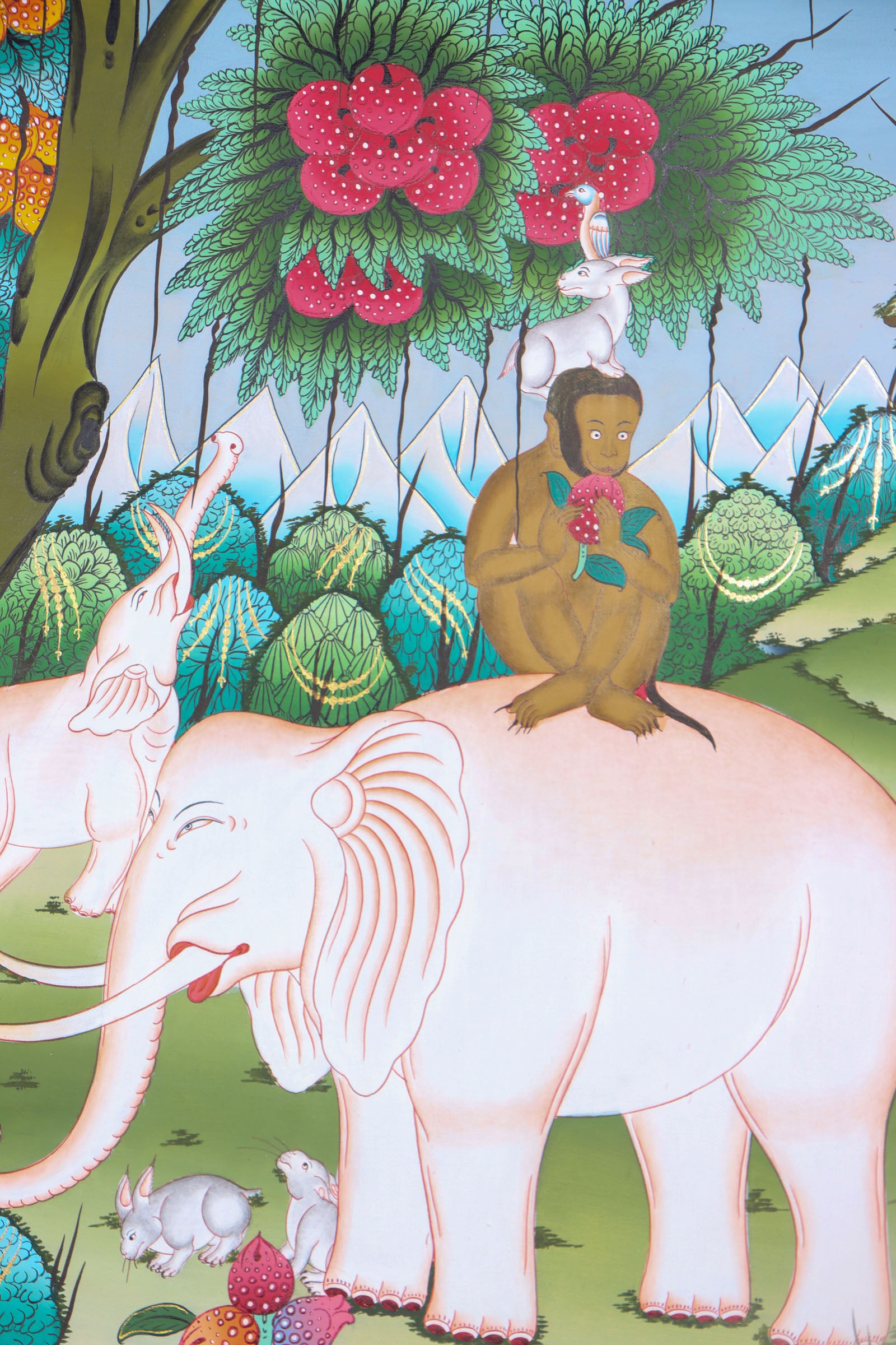 4 Harmonious Friends Thangka Painting for wall hanging decor.