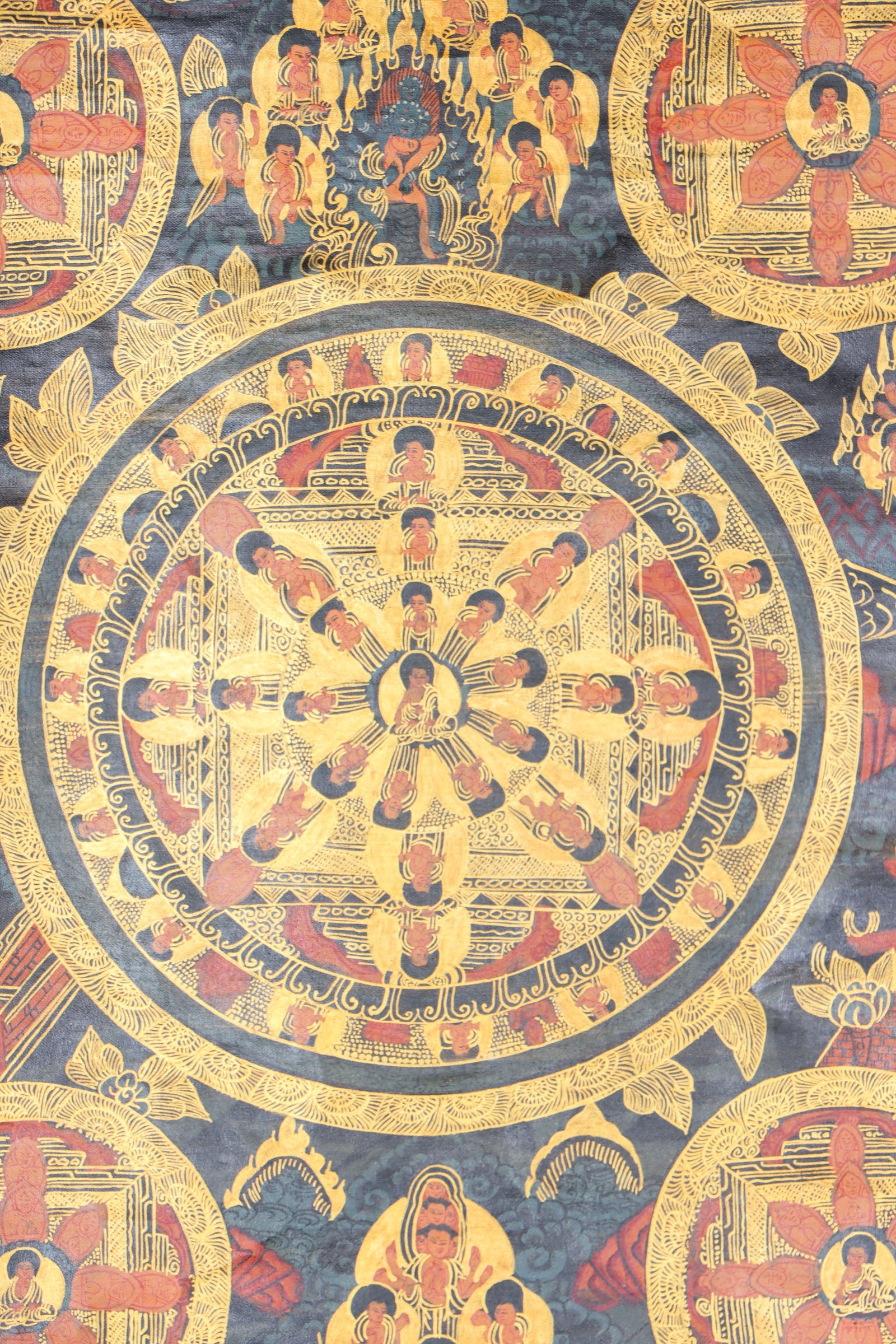 5 Buddha Mandala Brocade Thangka for buddhist ritual.