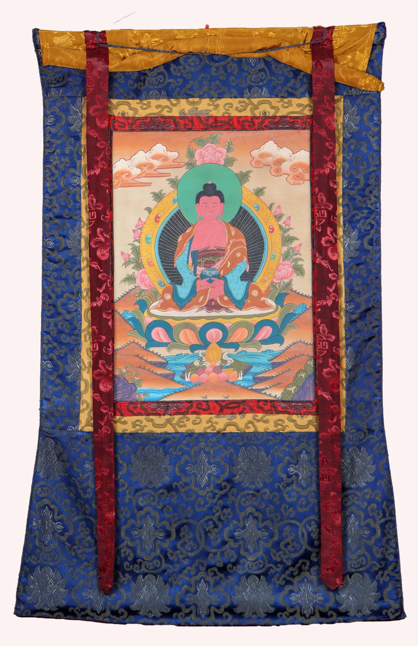 Amitabha Brocade Thangka Painting for meditation.