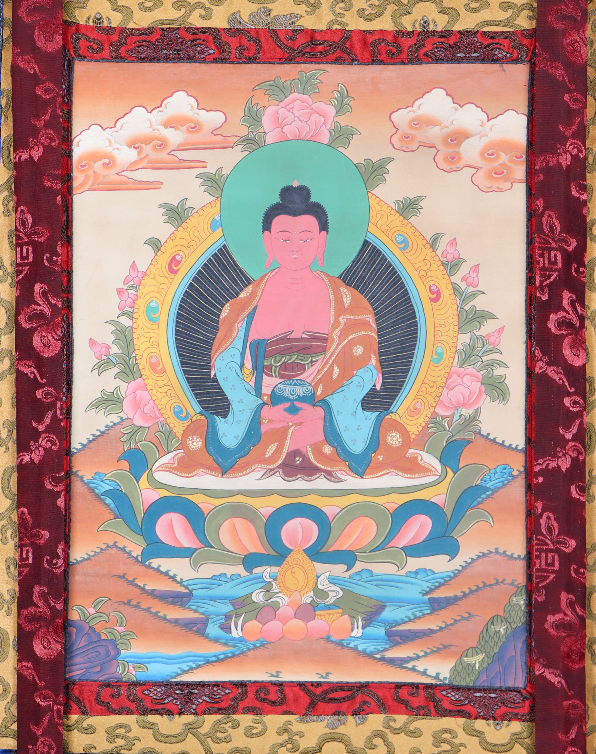 Amitabha Brocade Thangka Painting for meditation.