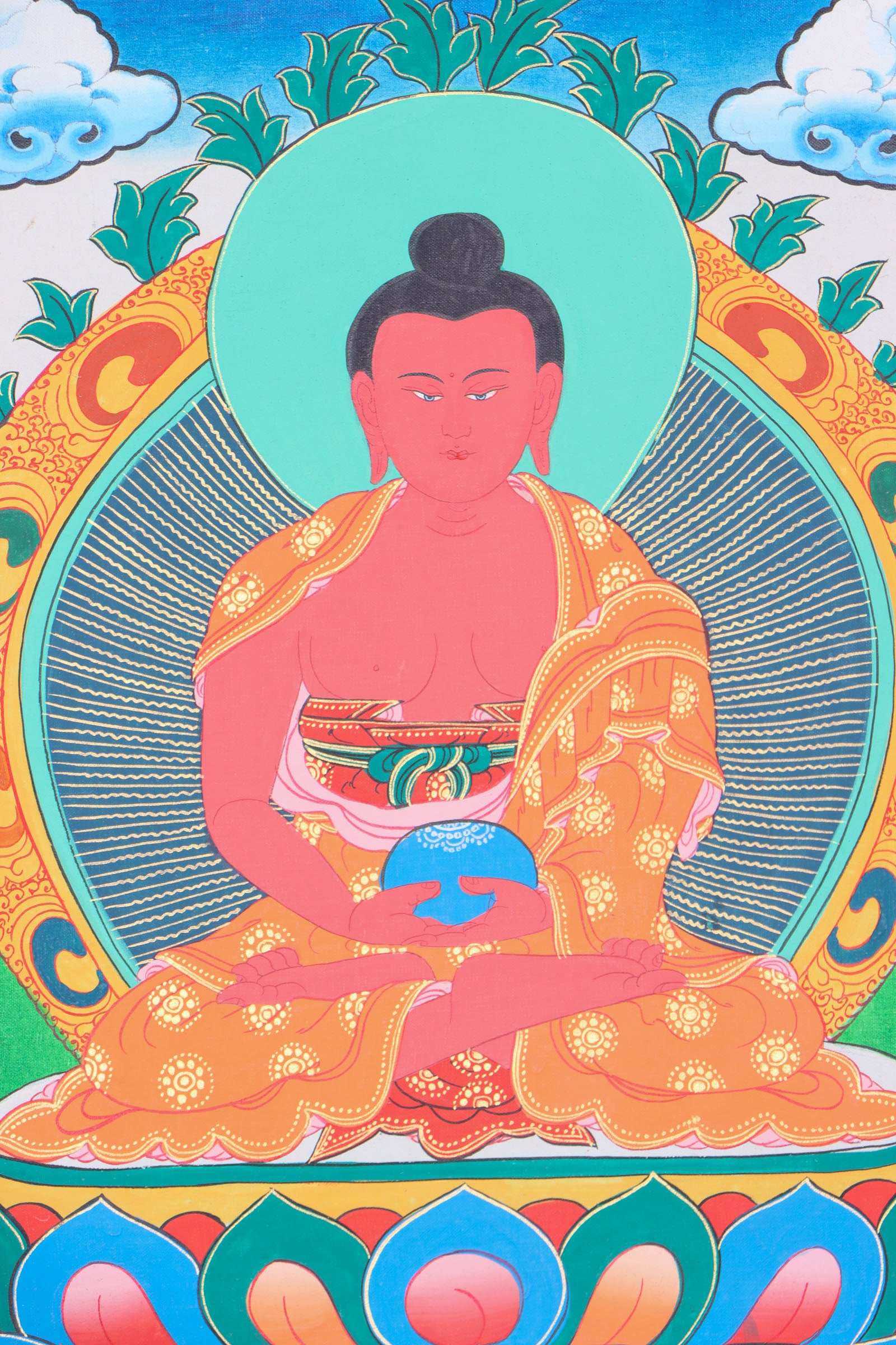 Amitabha Brocade Thangka Painting for prayer and devotion.