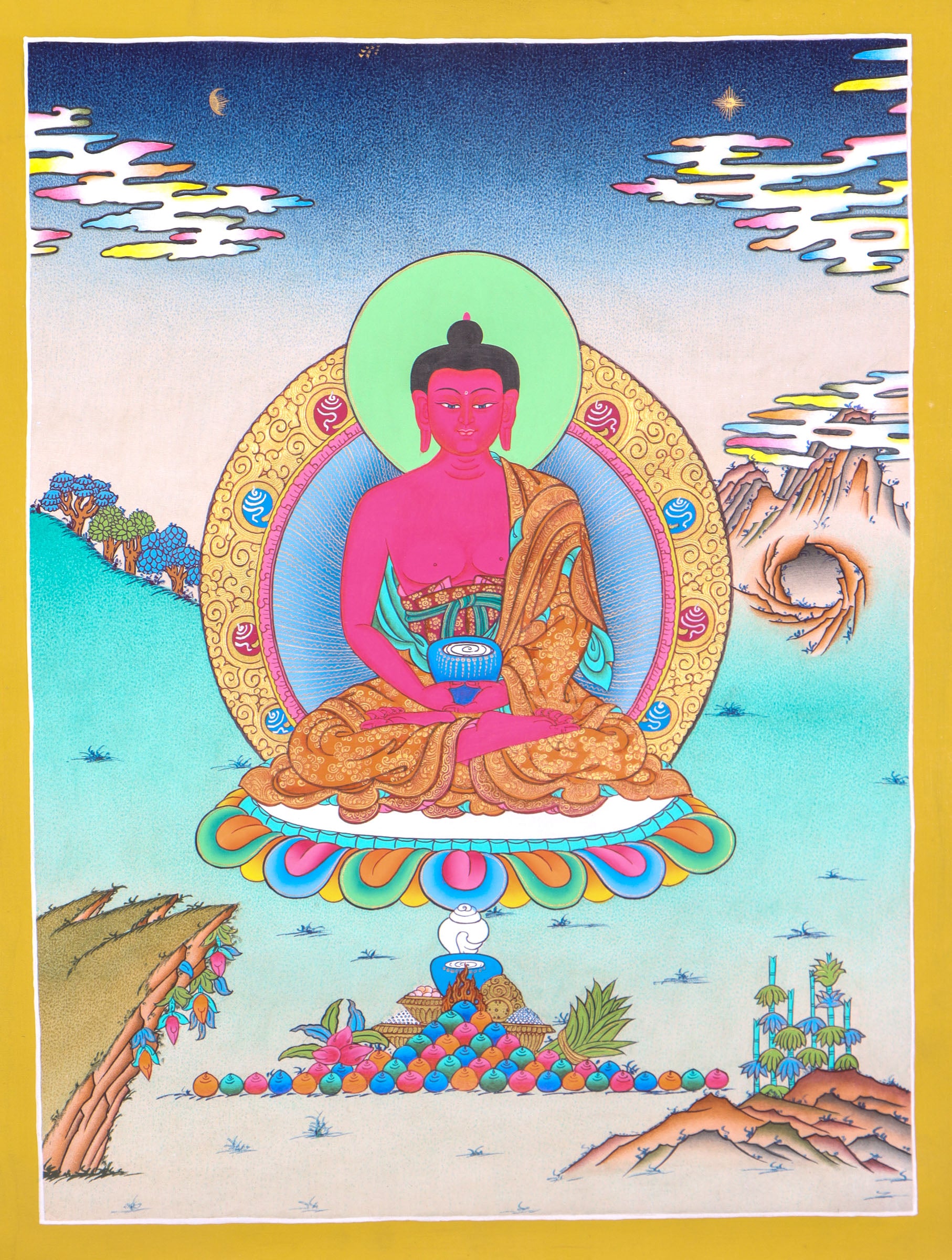 Amitabha Buddha Thangka Painting for wall decor.