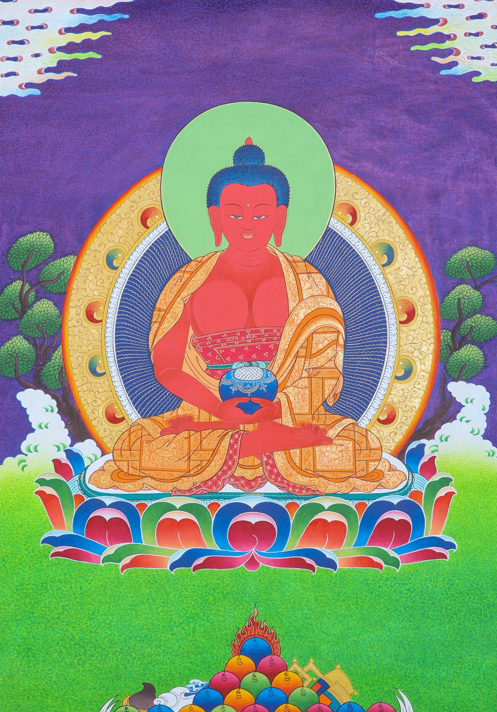 Amitabha Buddha Thangka Painting for prayer and devotion.