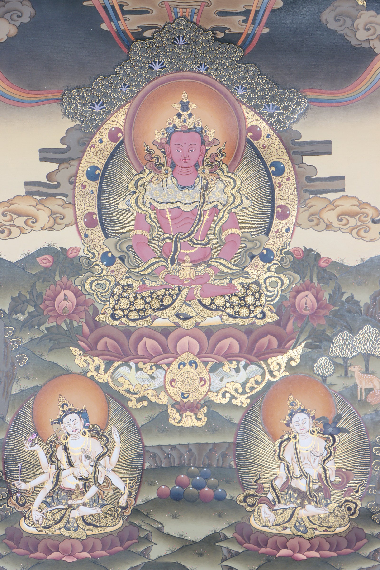 Amitayus Thangka Painting for wall decor.