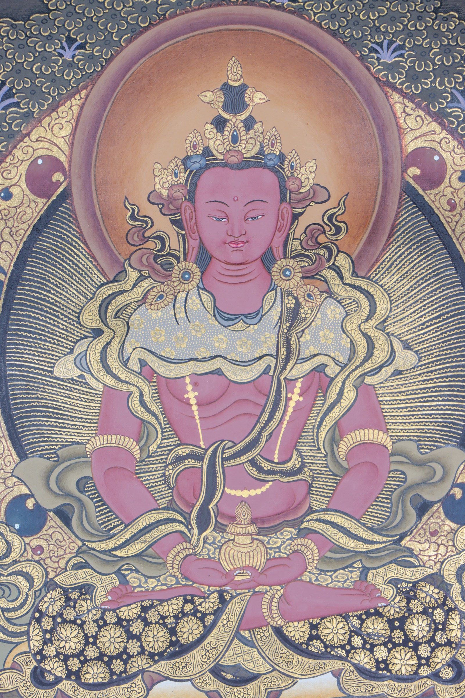 Amitayus Thangka Painting for wall decor.