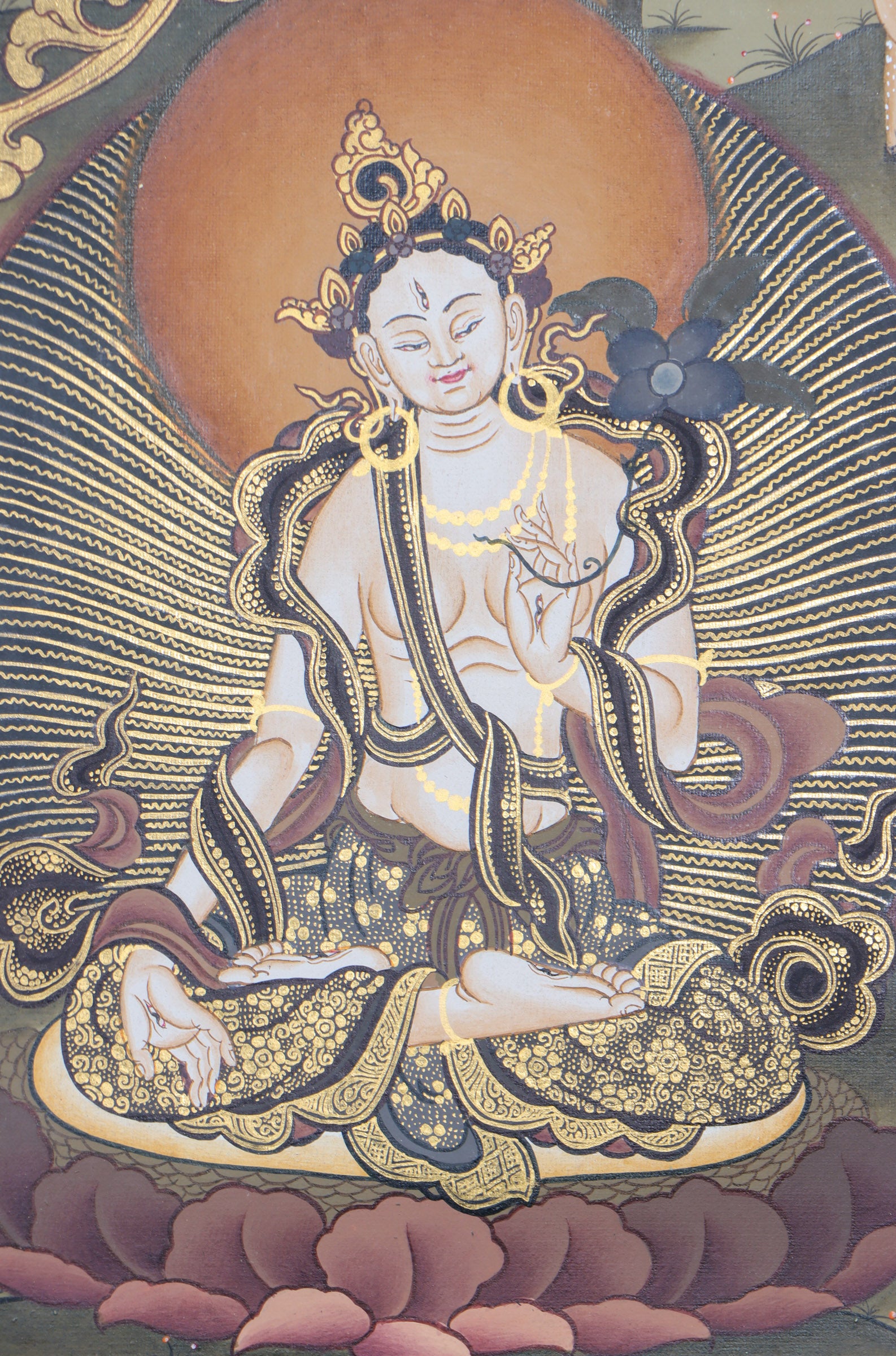 Amitayus Thangka Painting for wall decor.
