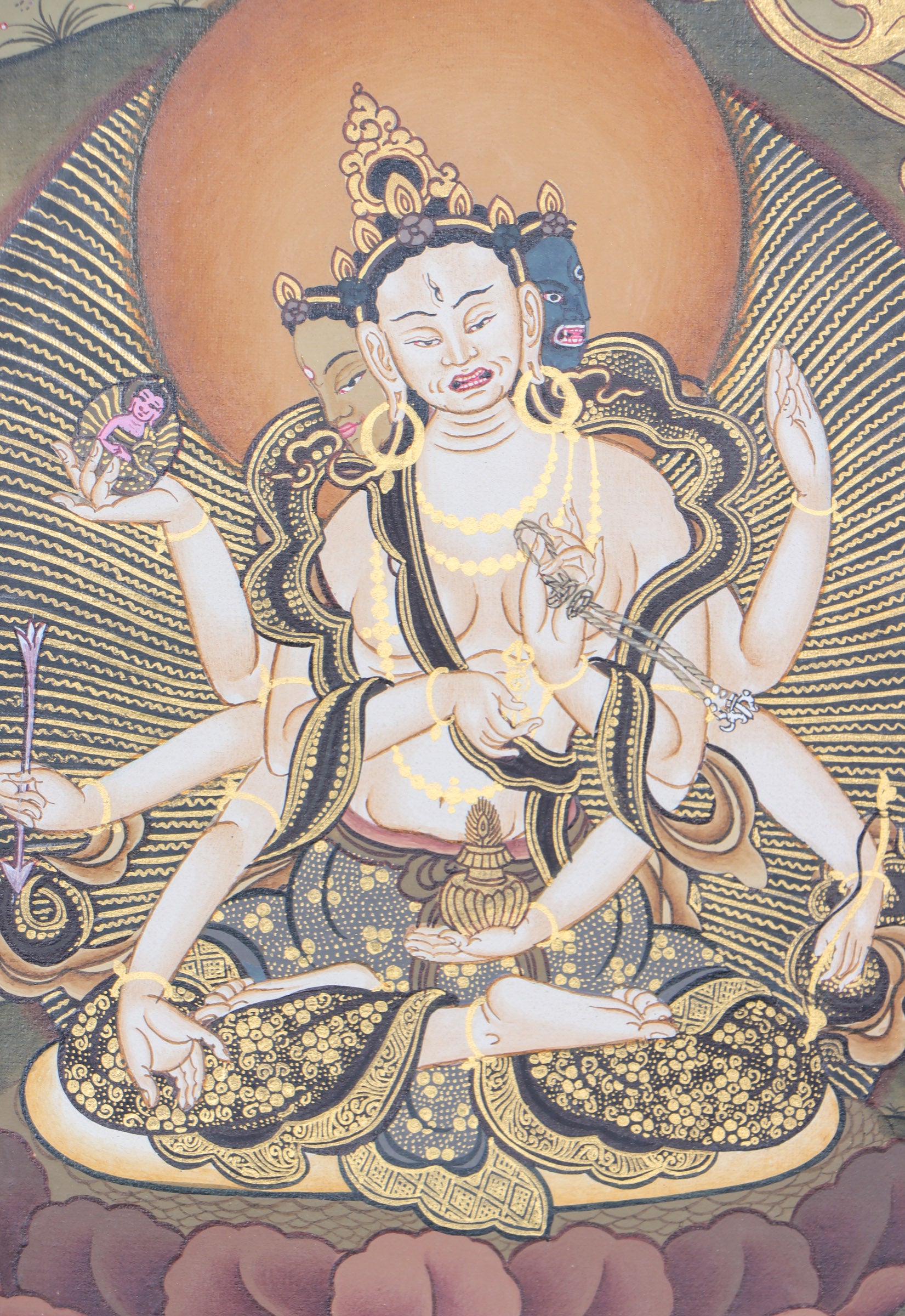 Amitayus Thangka Painting for wall decor.