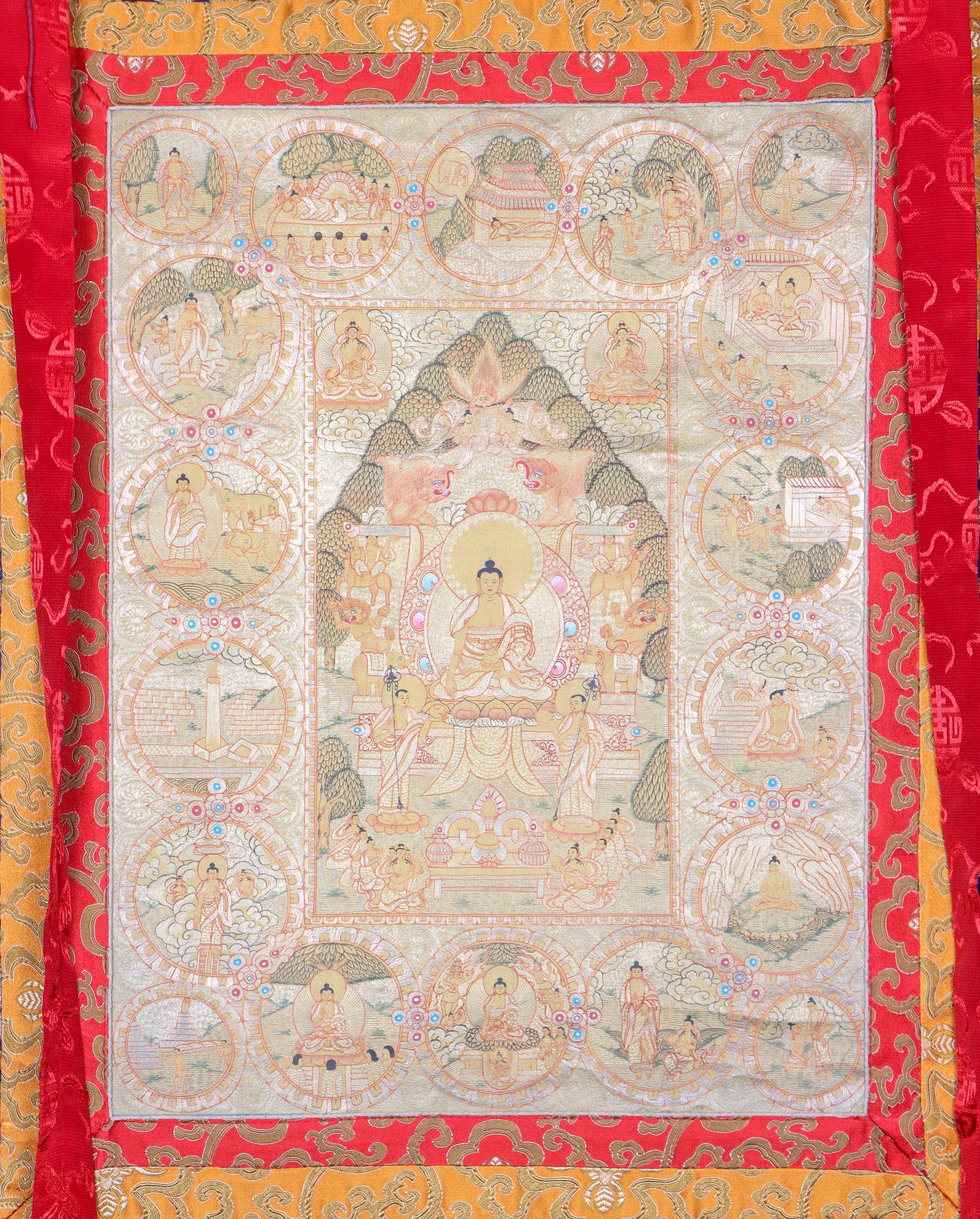 Shakyamuni Buddha Brocade Thangka Painting for Enlightment.
