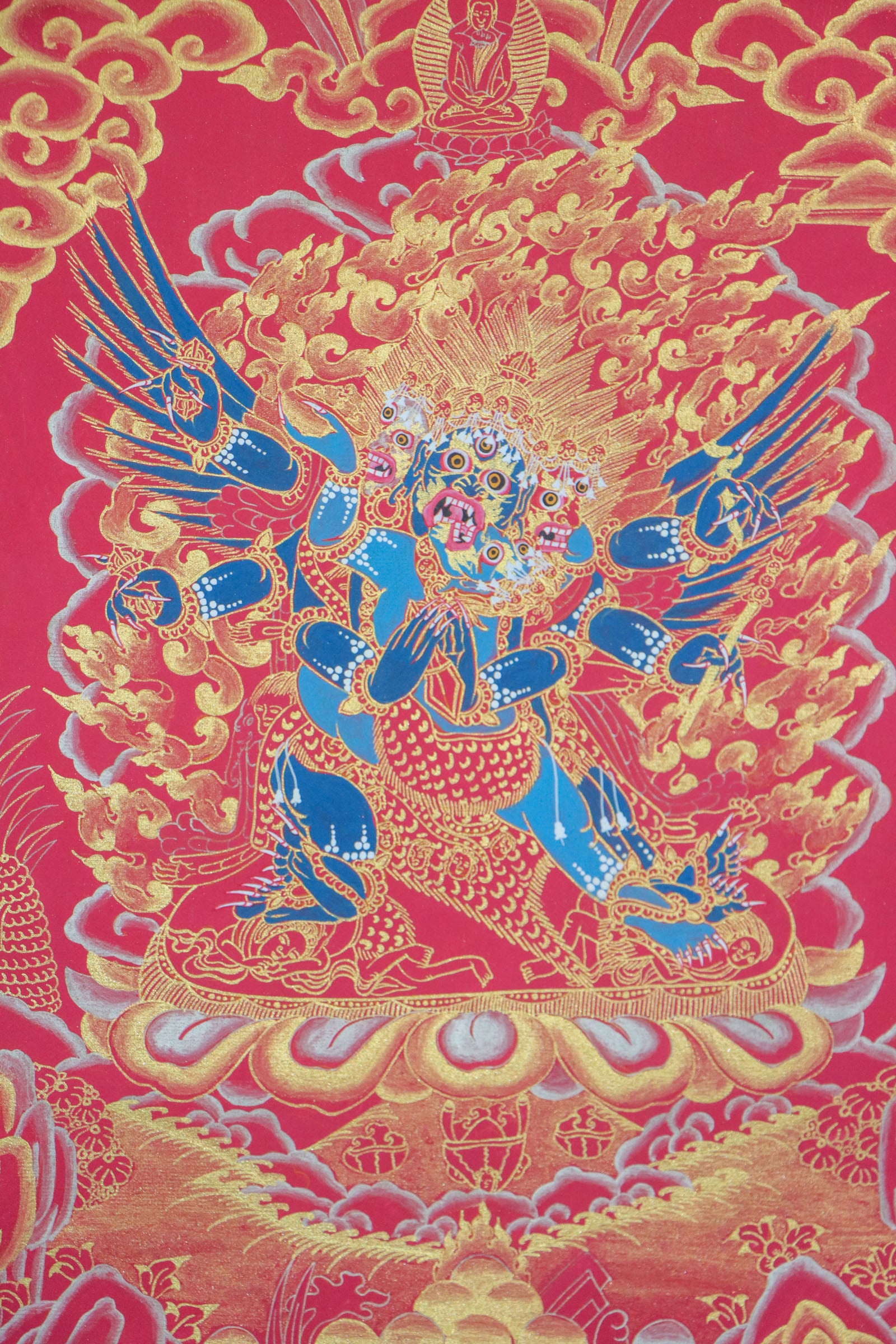 Vajrakilaya thangka symbolizes protection from obstacles, negative energies, and spiritual interference.