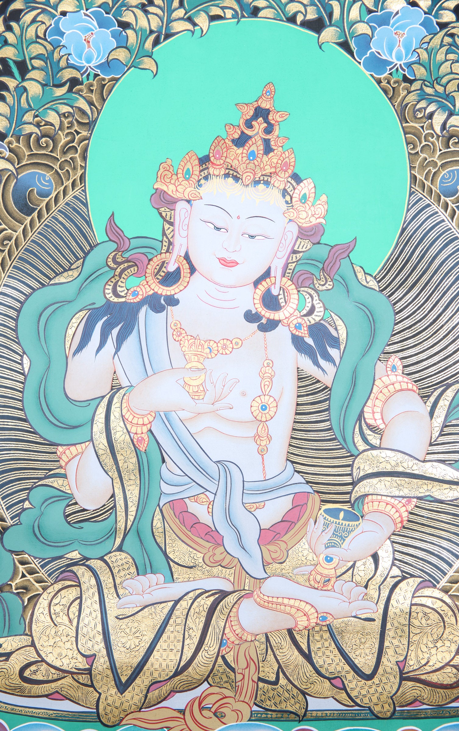 Vajrasattva Thangka Painting for elimination of negative karma, mistakes, and impurities.