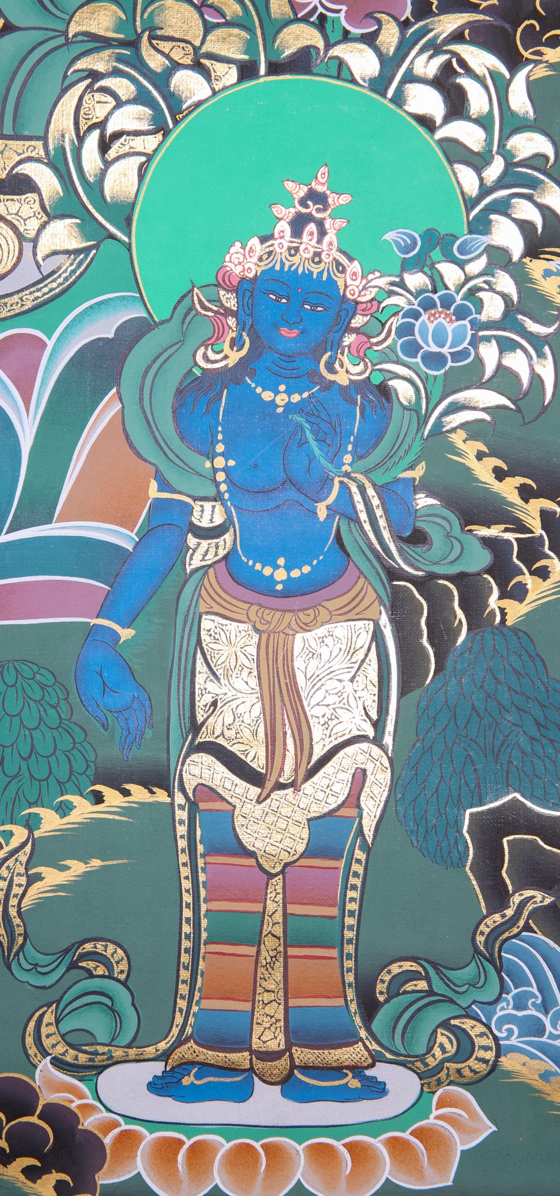 Vajrasattva Thangka Painting for elimination of negative karma, mistakes, and impurities.