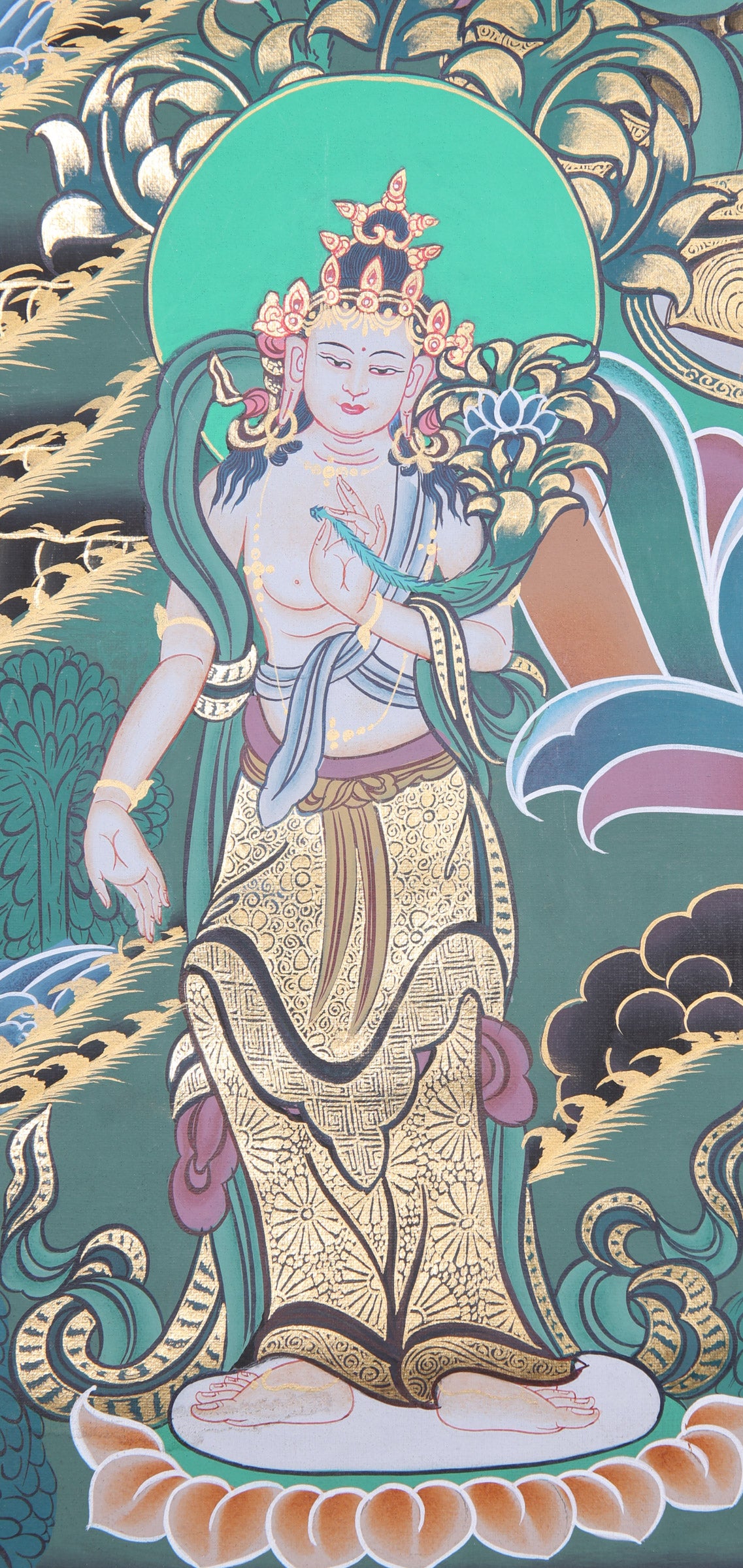 Vajrasattva Thangka Painting for elimination of negative karma, mistakes, and impurities.