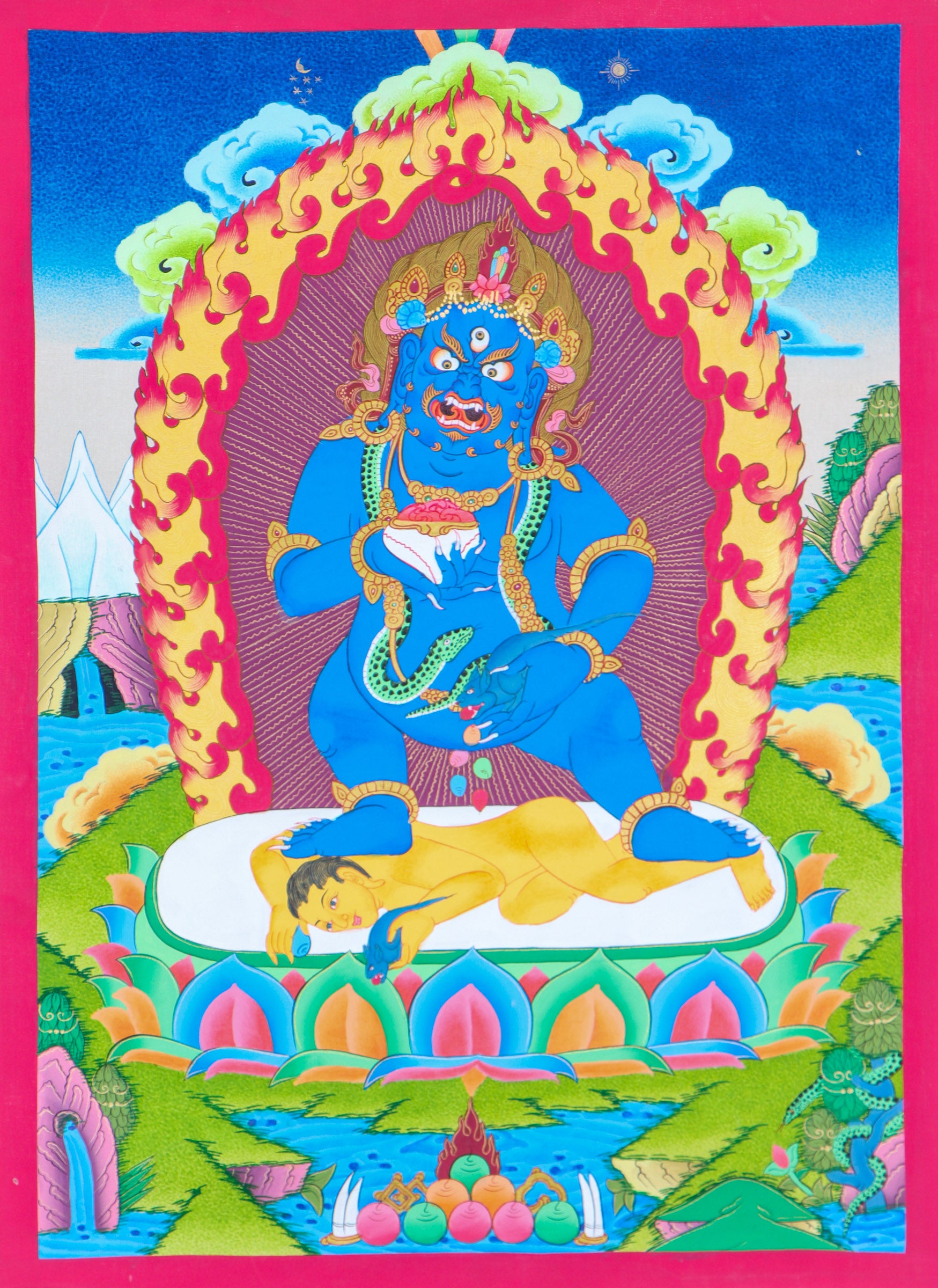 Black Zambala Thangka Painting for spiritual wealth.