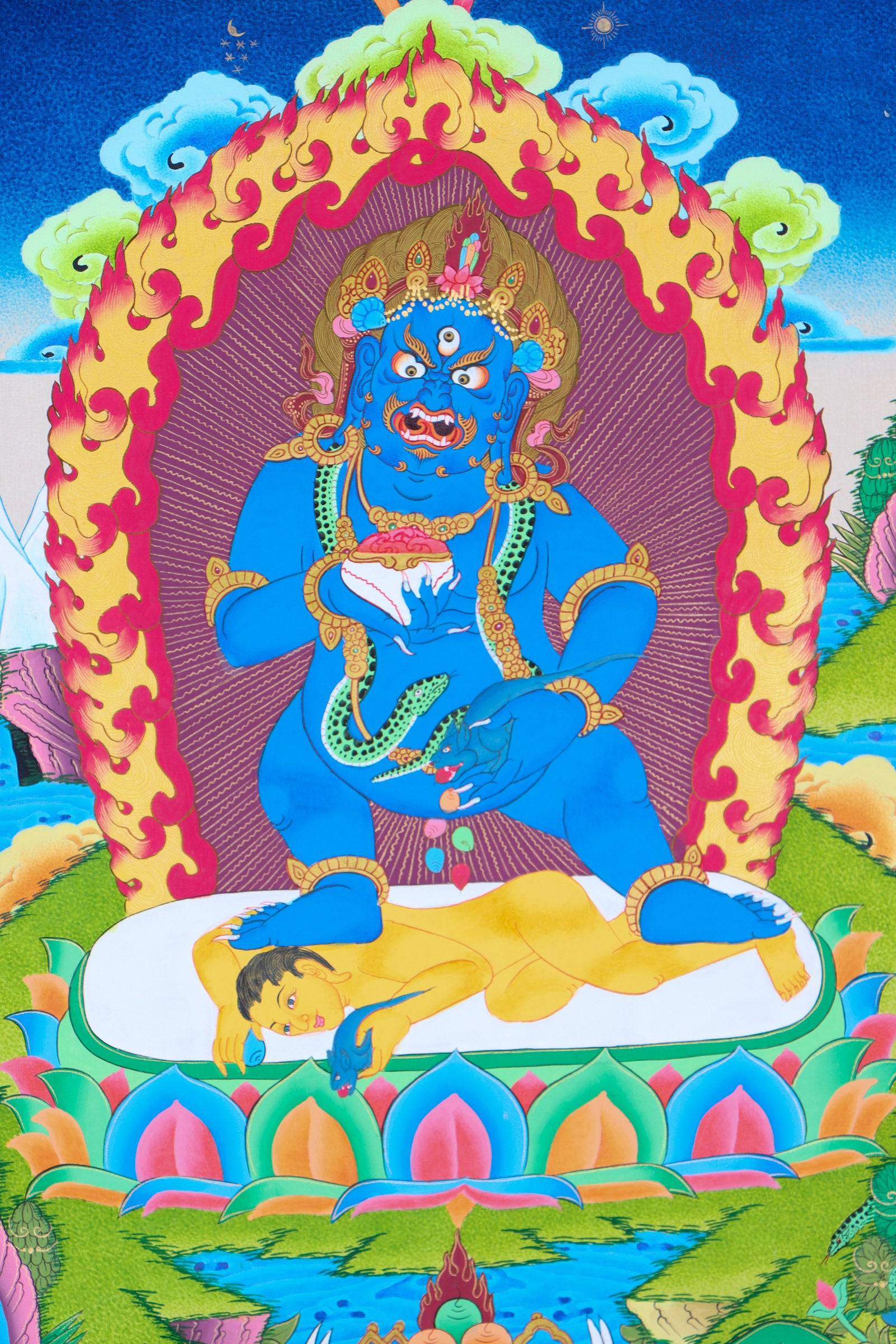 Black Zambala Thangka Painting for spiritual wealth.