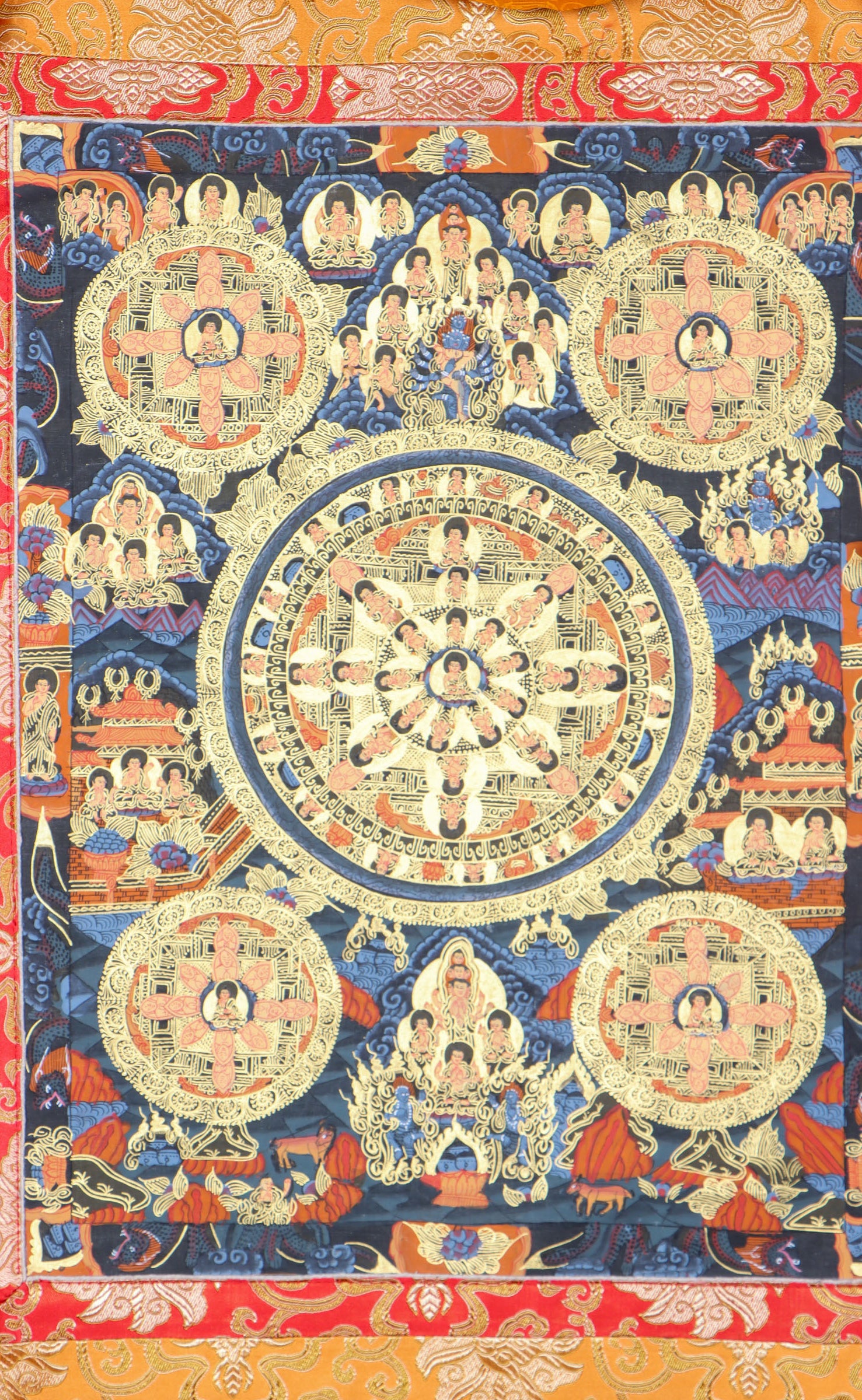5 Buddha Mandala Brocade Thangka Painting for meditation.