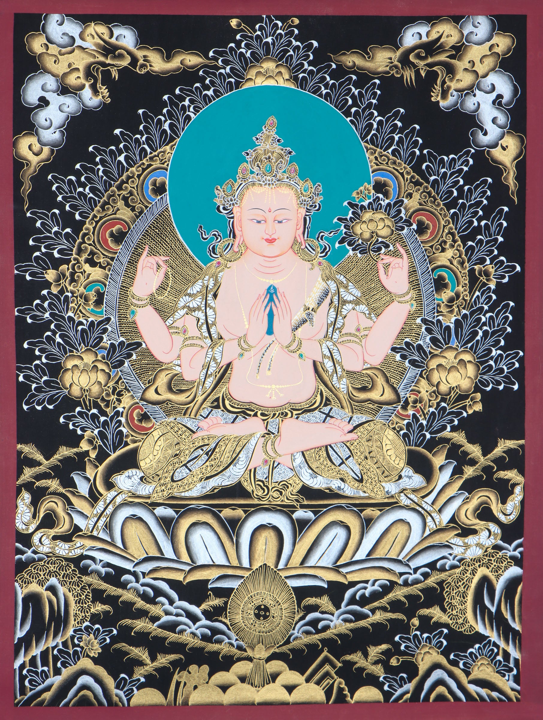 Chenrezig thangka serves as an educational tool, depicting the iconography and symbolism associated with Chenrezig.