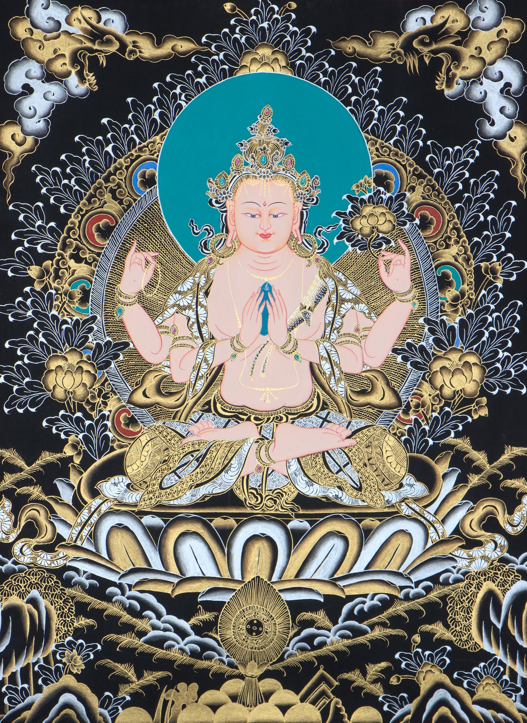 Chenrezig thangka serves as an educational tool, depicting the iconography and symbolism associated with Chenrezig.