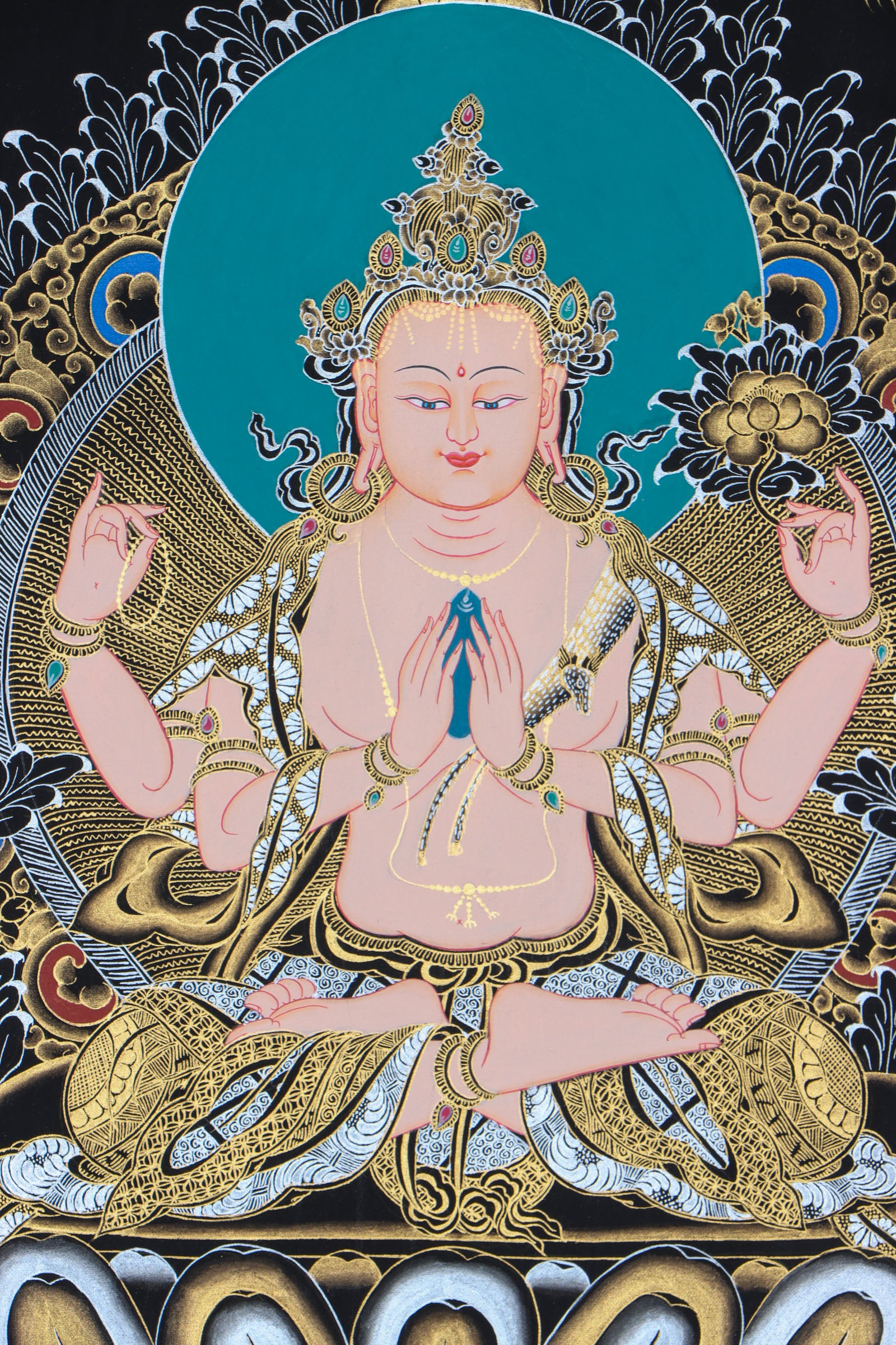 Chenrezig thangka serves as an educational tool, depicting the iconography and symbolism associated with Chenrezig.