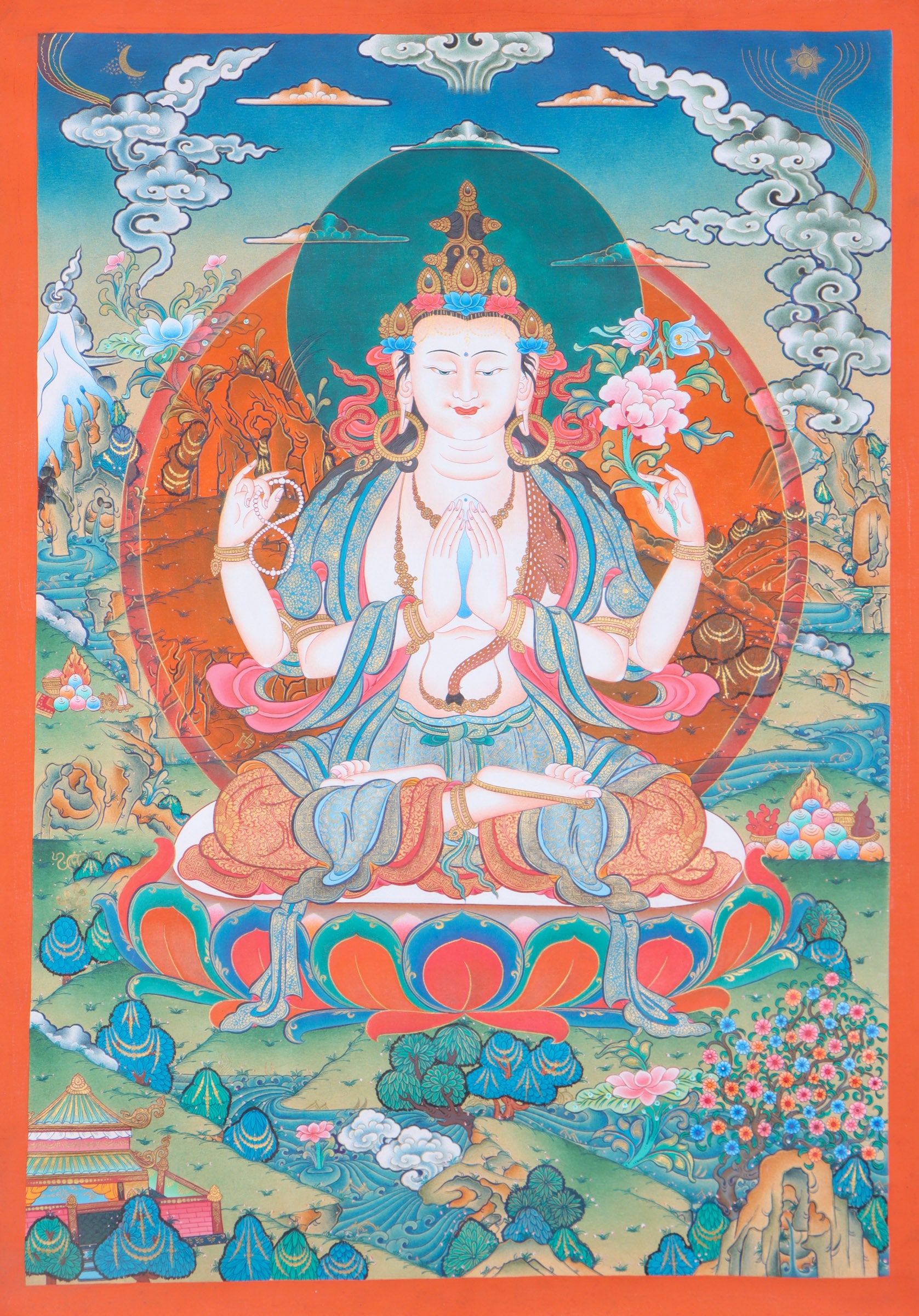 Chengresi Thangka Painting for meditation.
