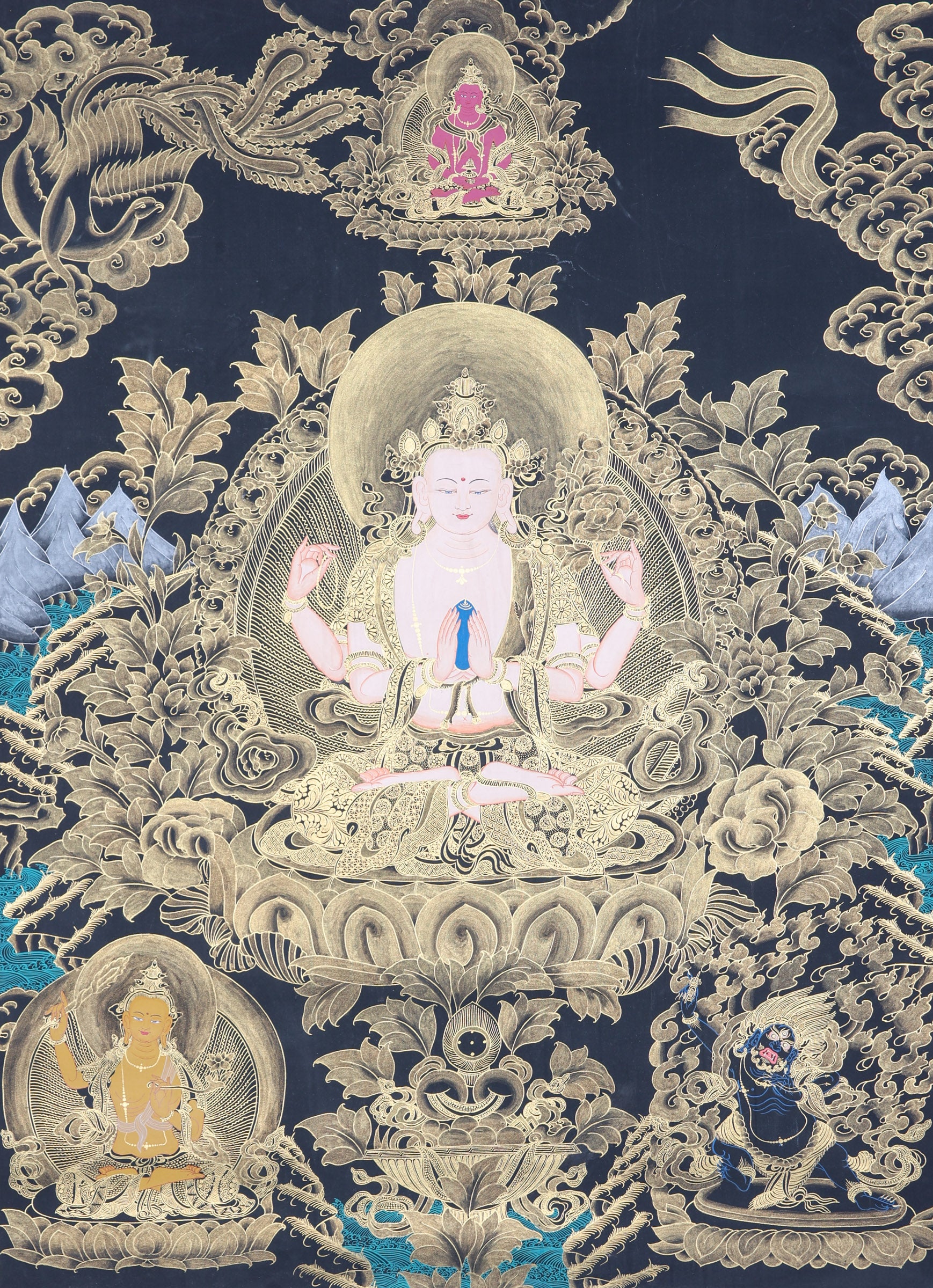 Chengresi Thangka Painting for wall decor.