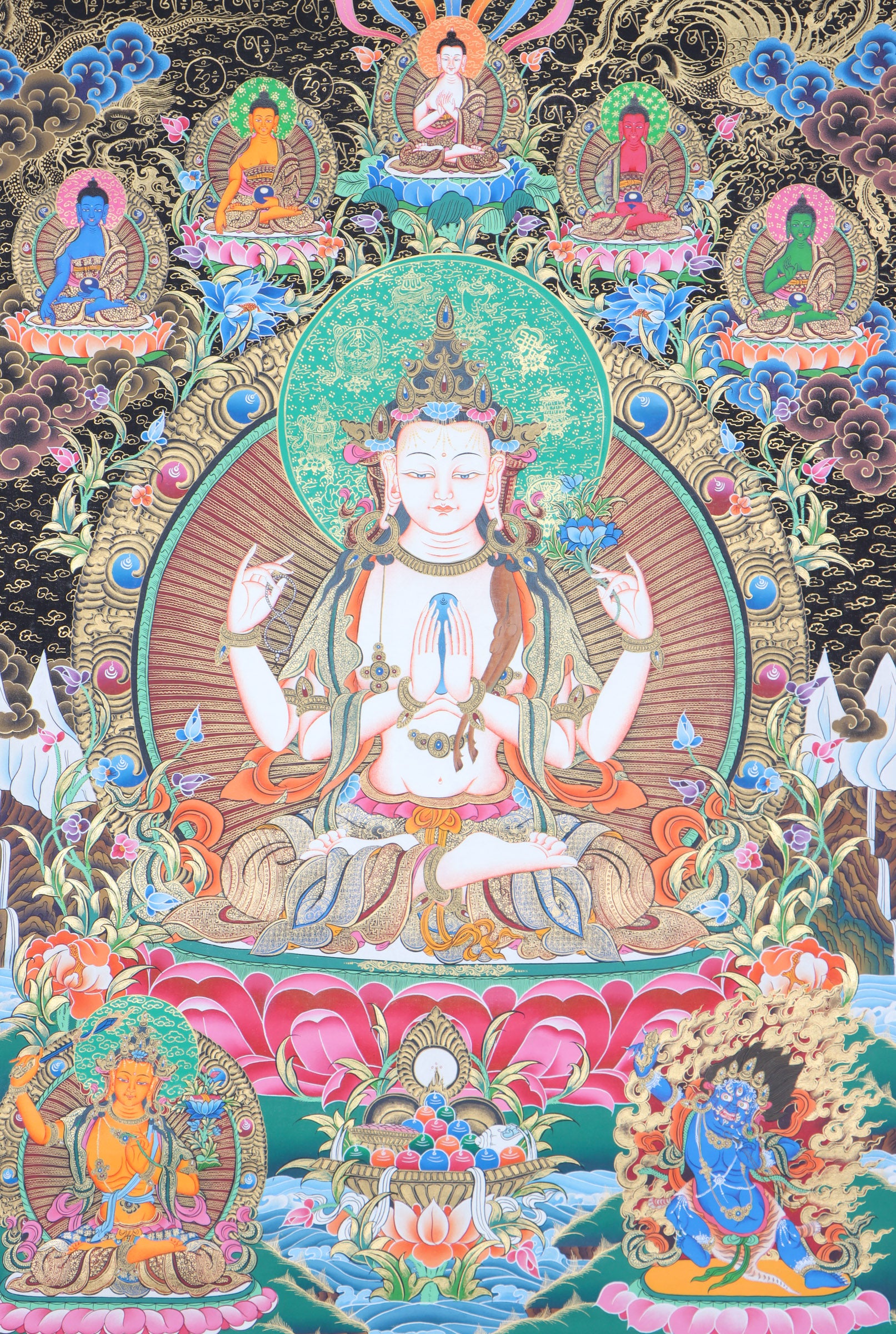 Chengresi Thangka Painting for wall hanging decor.