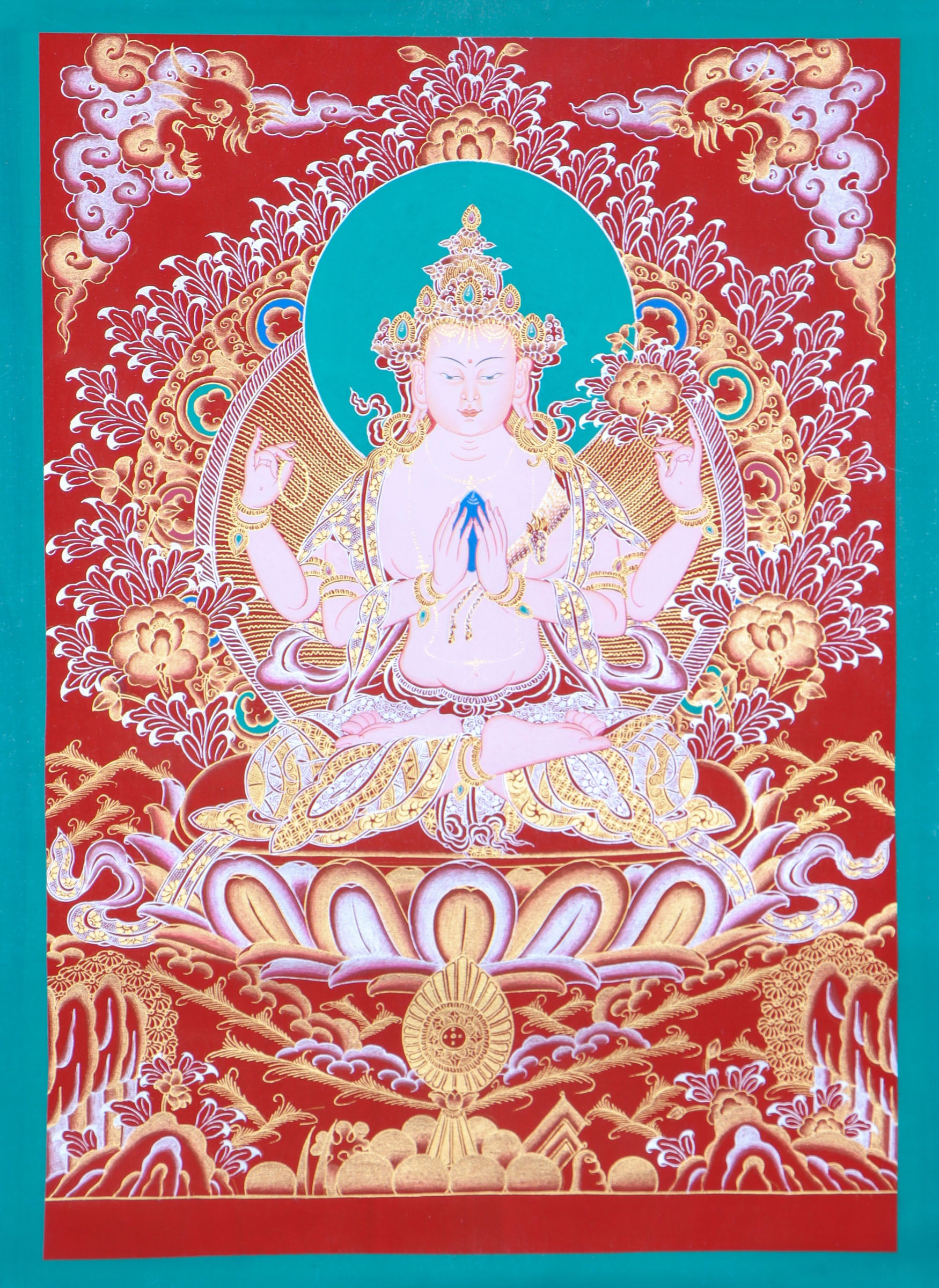 Chengresi Thangka Painting for wall decor.