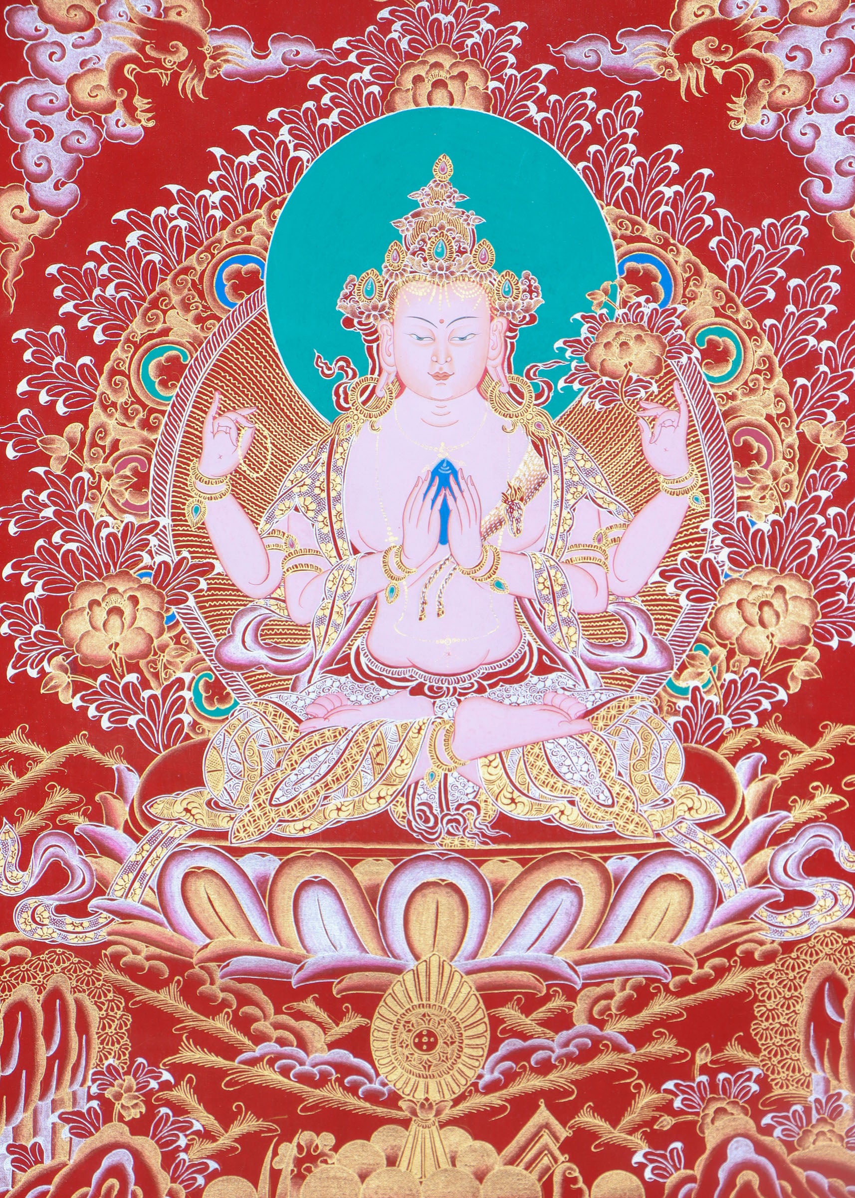 Chengresi Thangka Painting for wall decor.