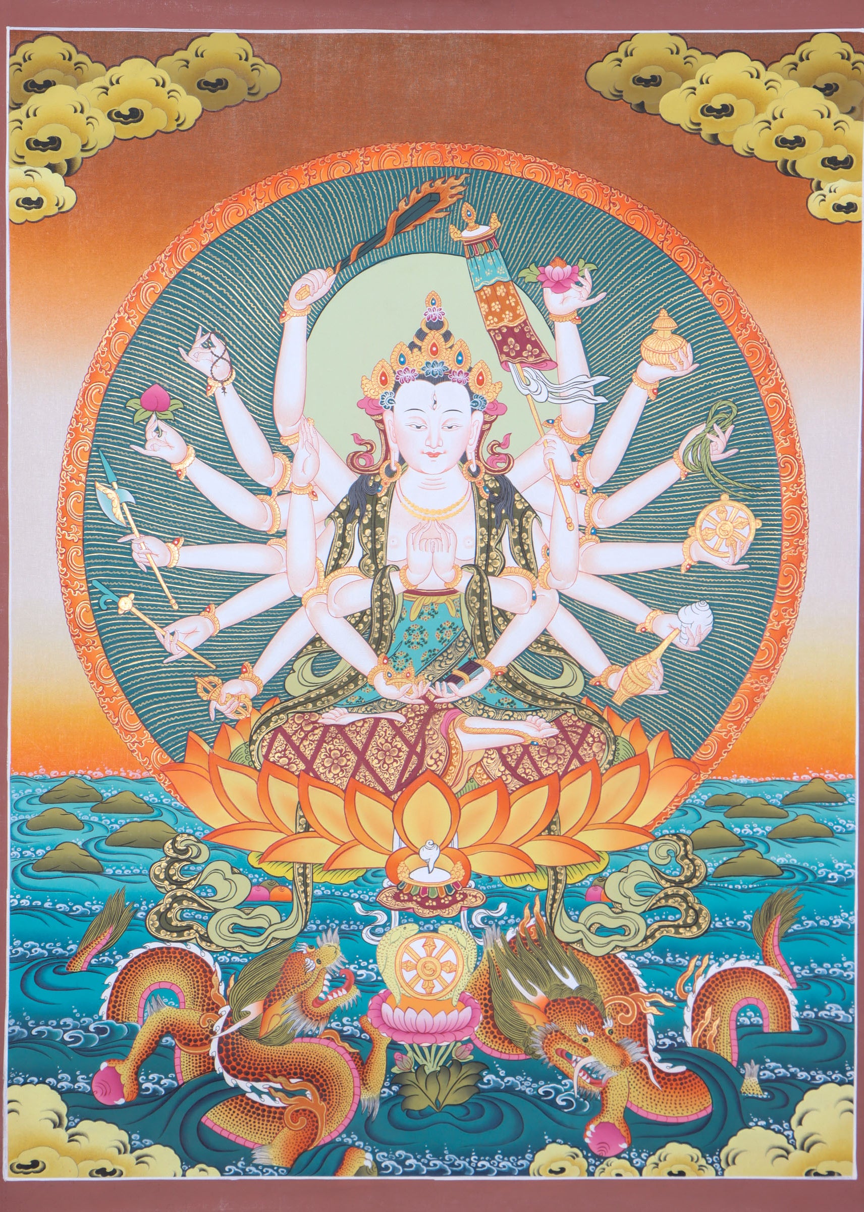Chundi thangka for  the qualities of enlightened wisdom and boundless compassion. 