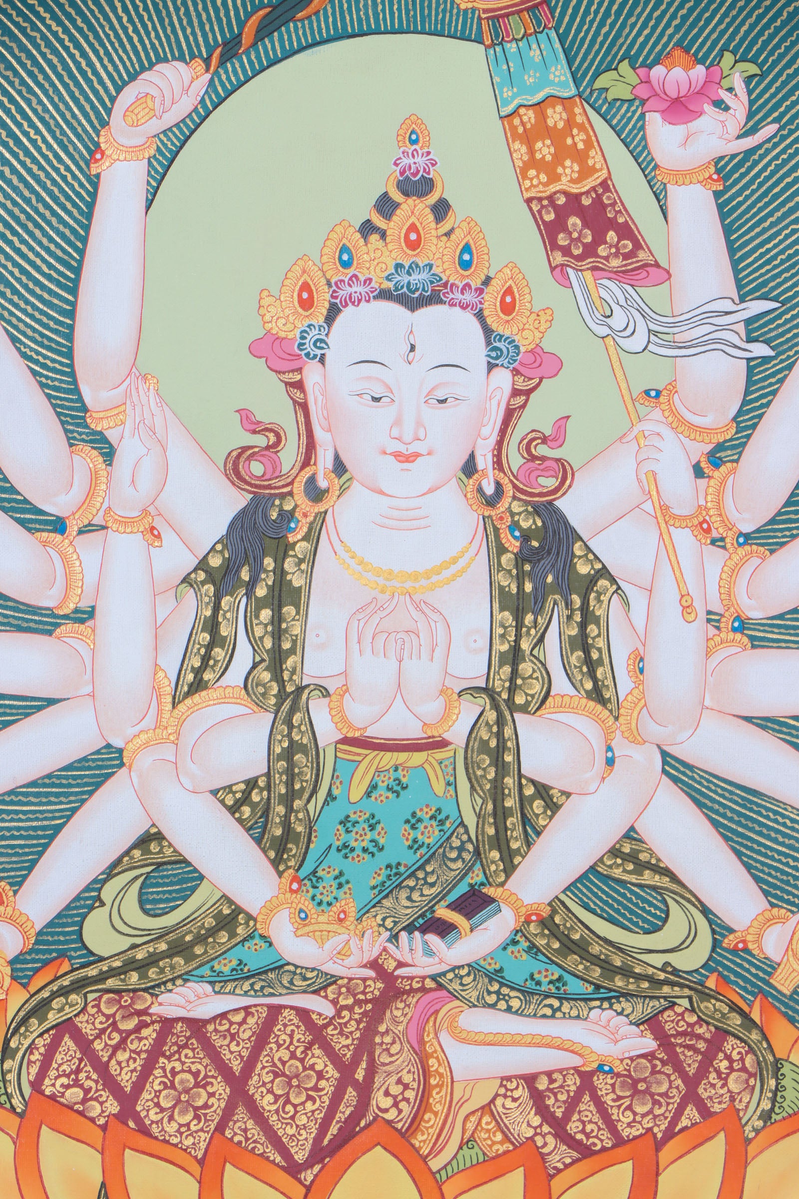Chundi thangka for the qualities of enlightened wisdom and boundless compassion.
