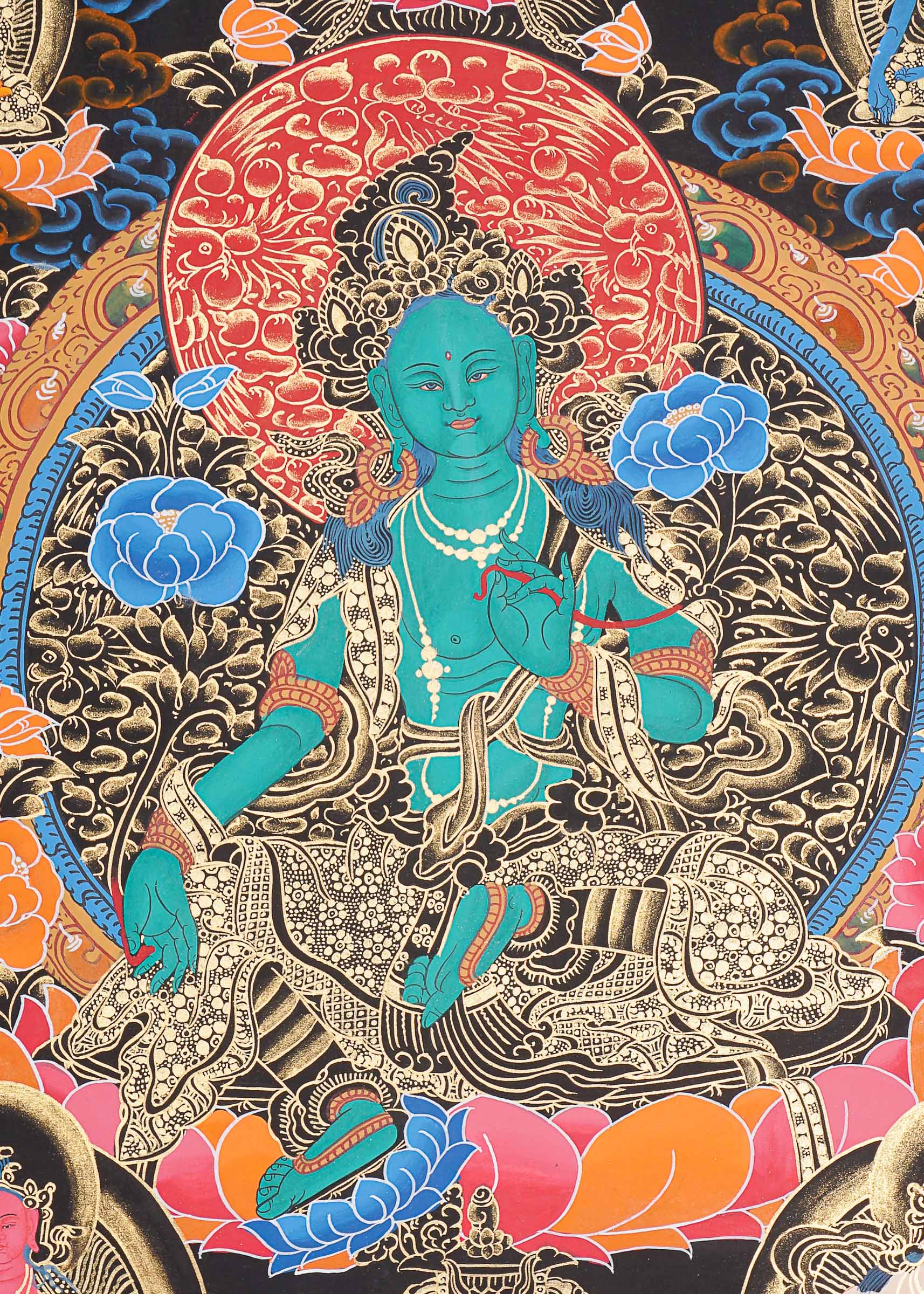 Green Tara Thangka Painting for wall hanging decor.
