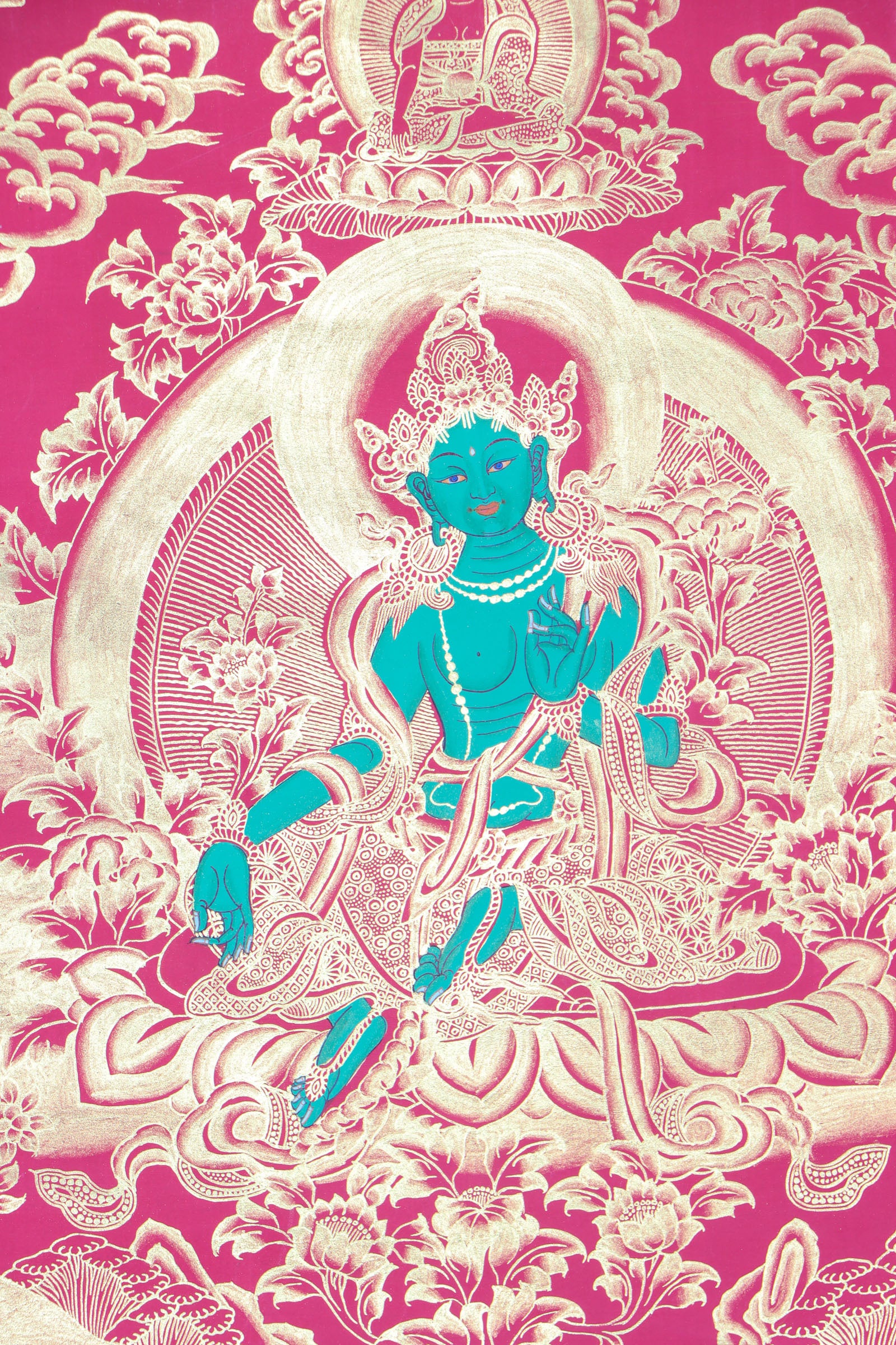 Green Tara Brocade Thangka Painting for spirituality.