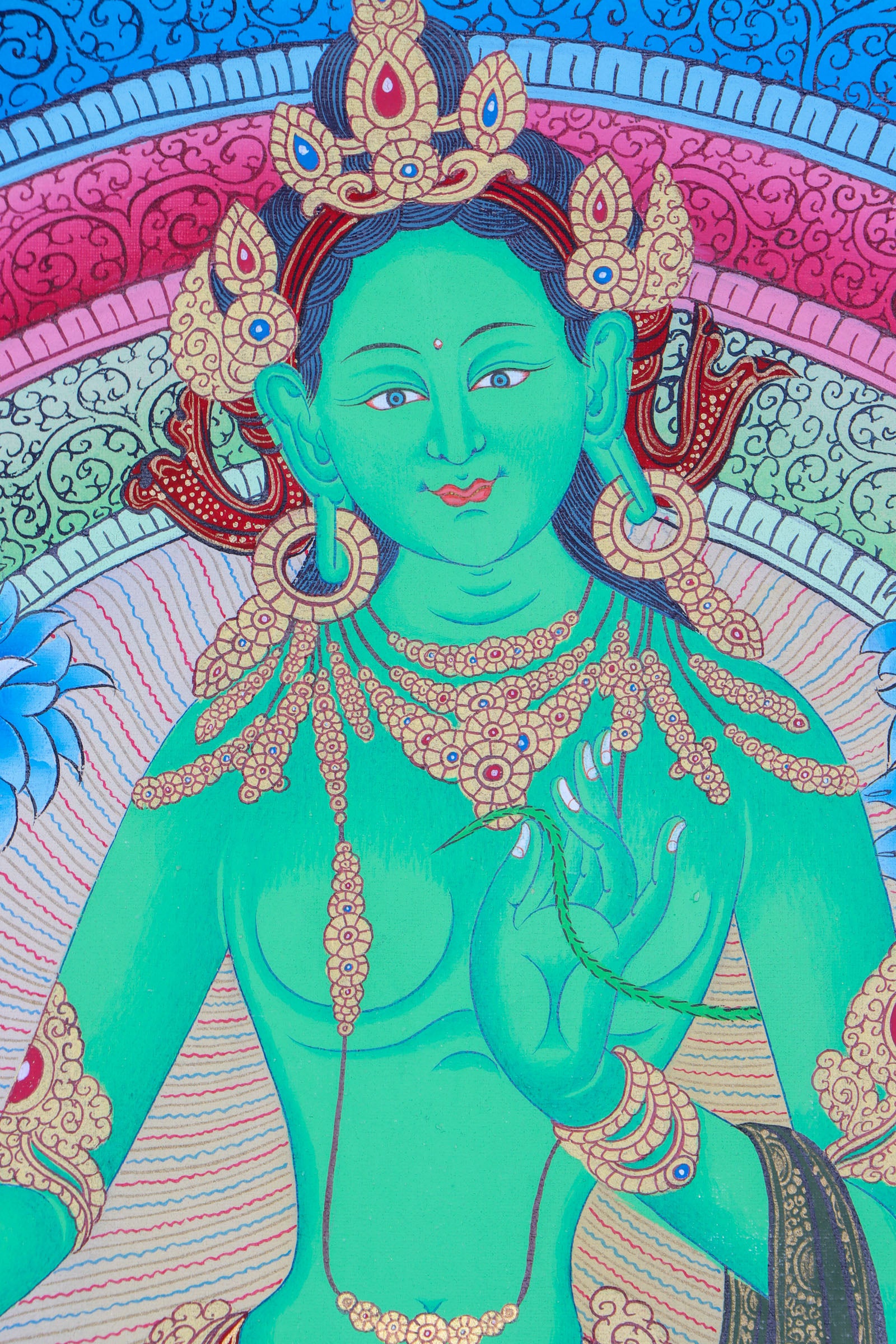 Green Tara Thangka Painting for wall decor.